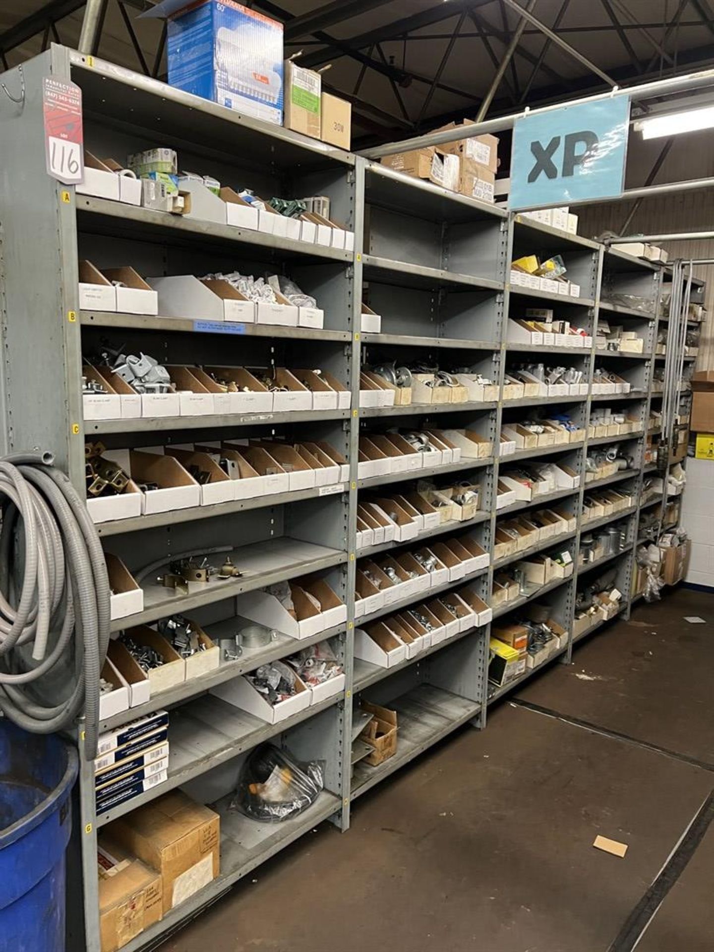 Maintenance Crib- Row of Shop Shelving w/ Contents Including Sockets, Beam Clamps, Liquids Tight and