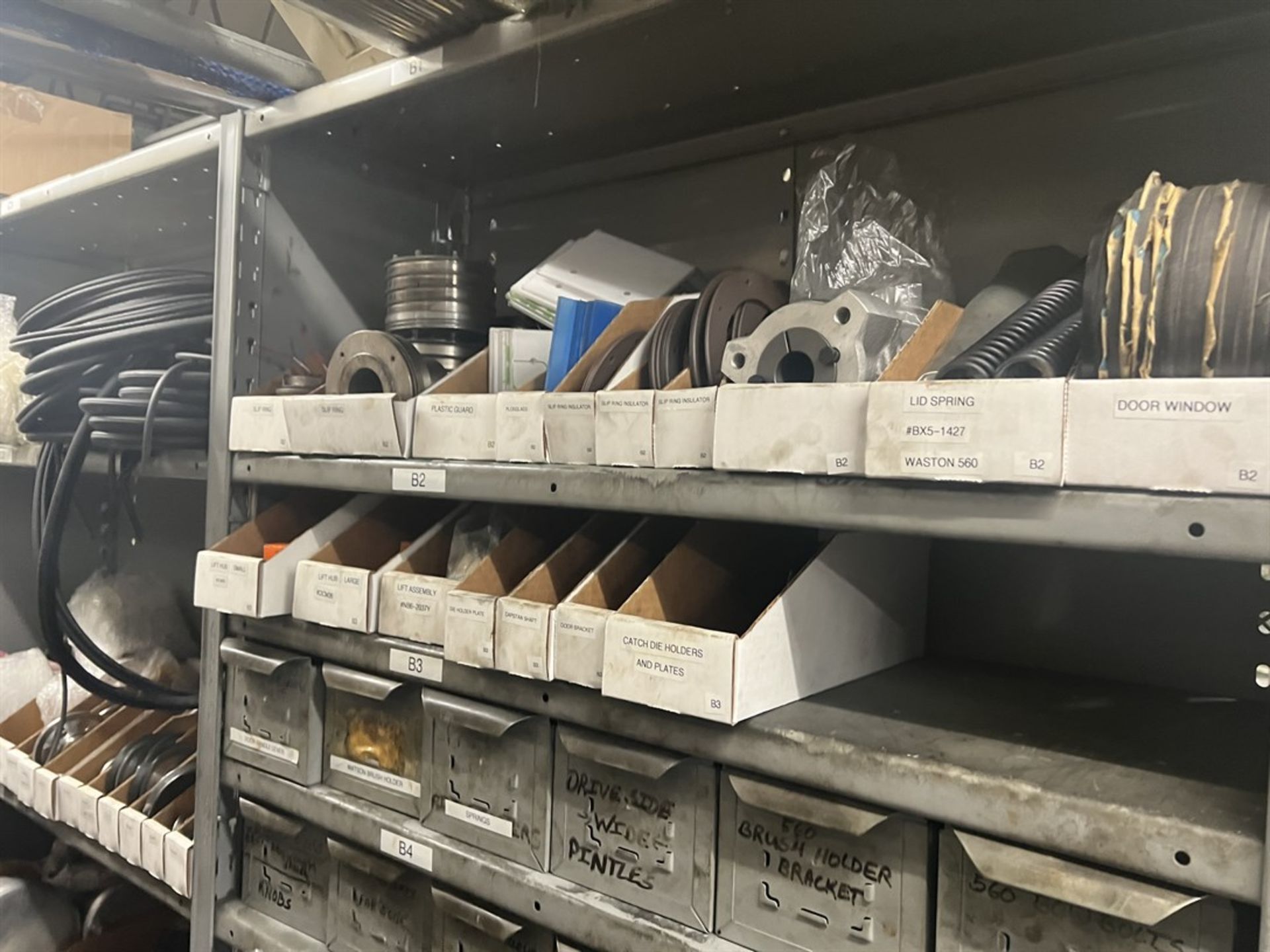 Maintenance Crib- Row of Shop Shelving w/ Contents Including Brakes, Pads, Solenoids, Oil Sensors, - Image 6 of 30