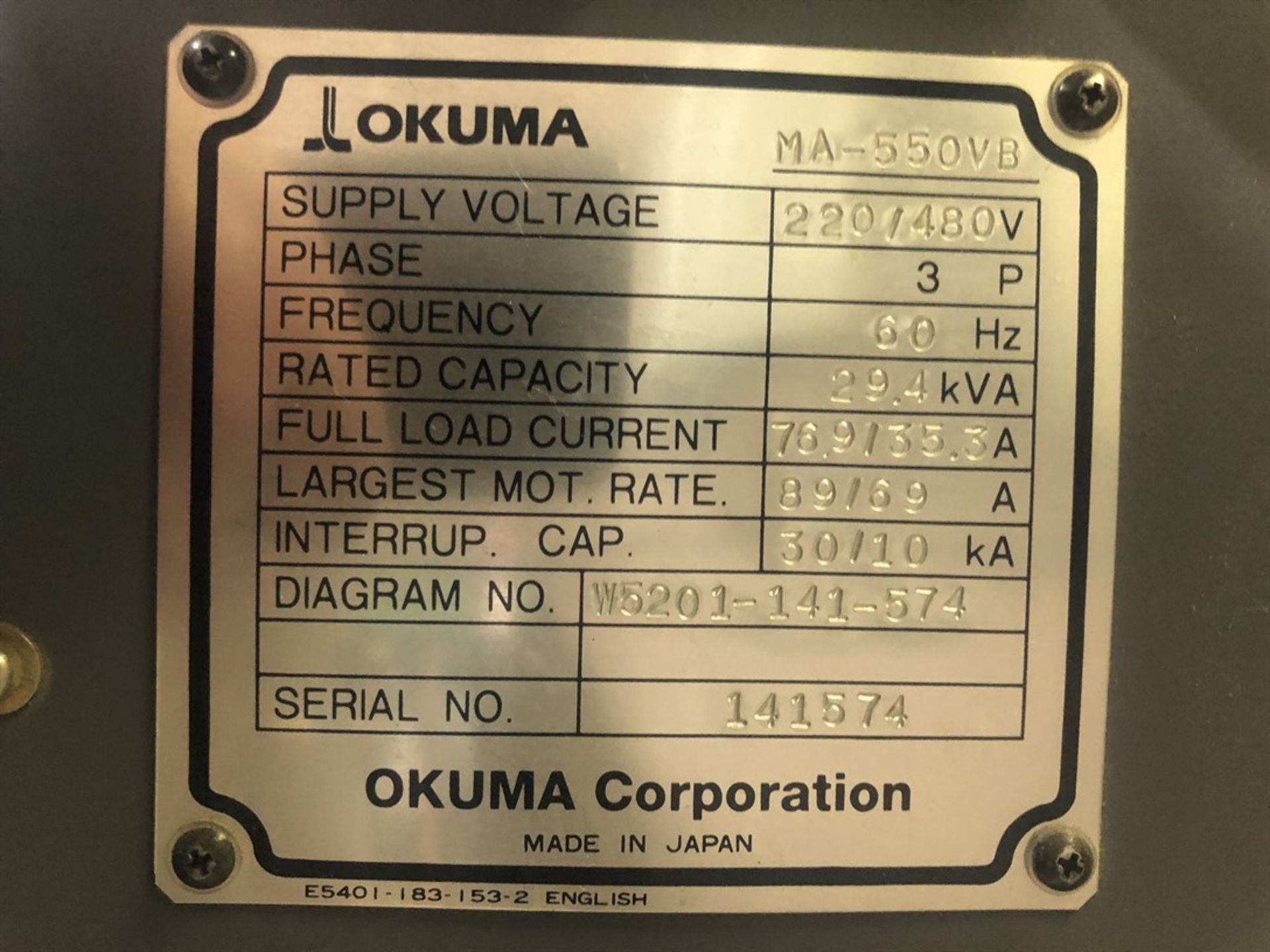 2008 OKUMA MA-550VB Vertical Machining Center, s/n, 150793, OSP-P200M Control, 22” x 51” Table, CT50 - Image 11 of 12