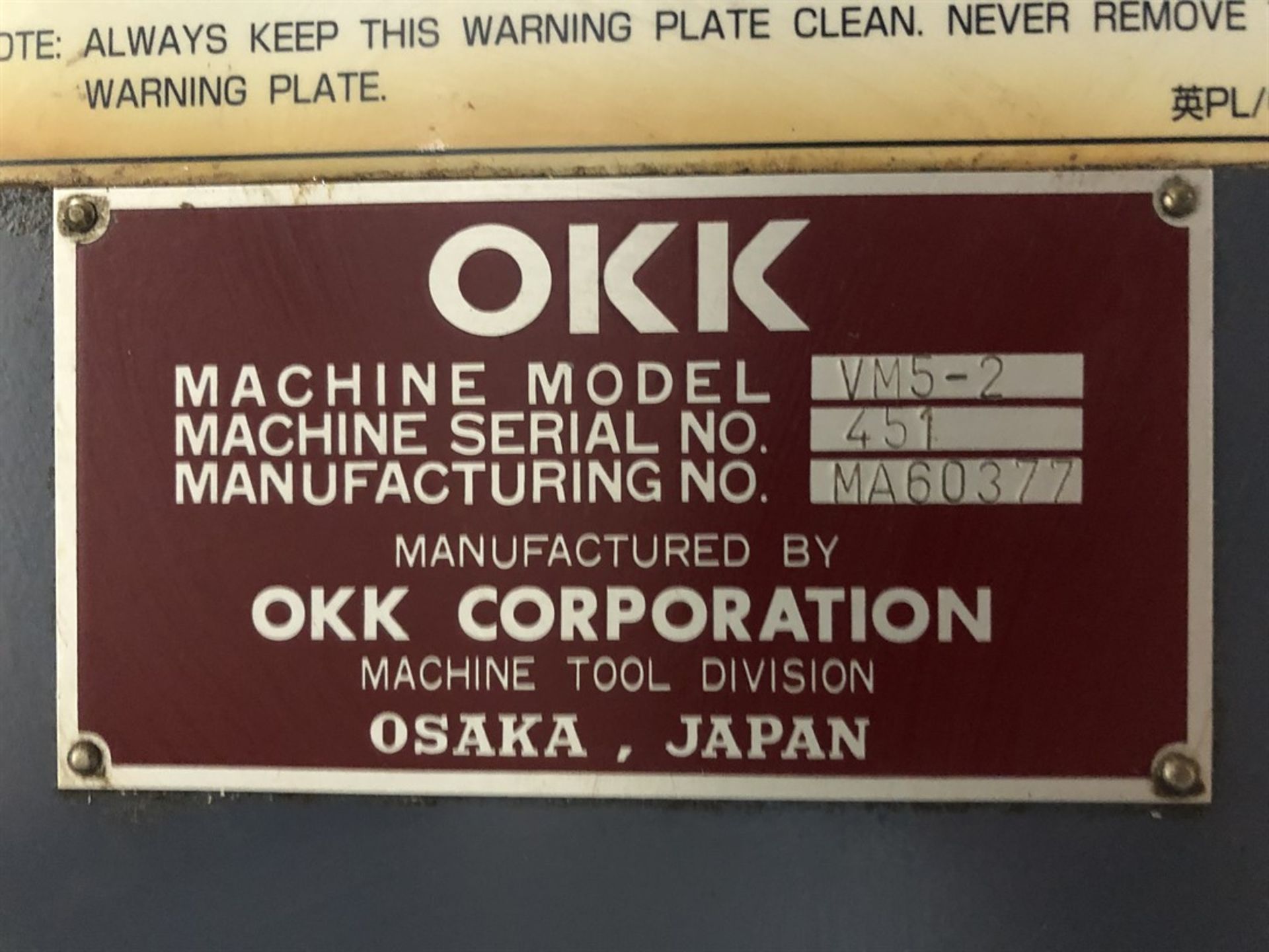 OKK VM5II Vertical Machining Center, s/n, 451, Neomatic 635 Control, 22” x 41” Table, CT40 Spindle - Image 10 of 10