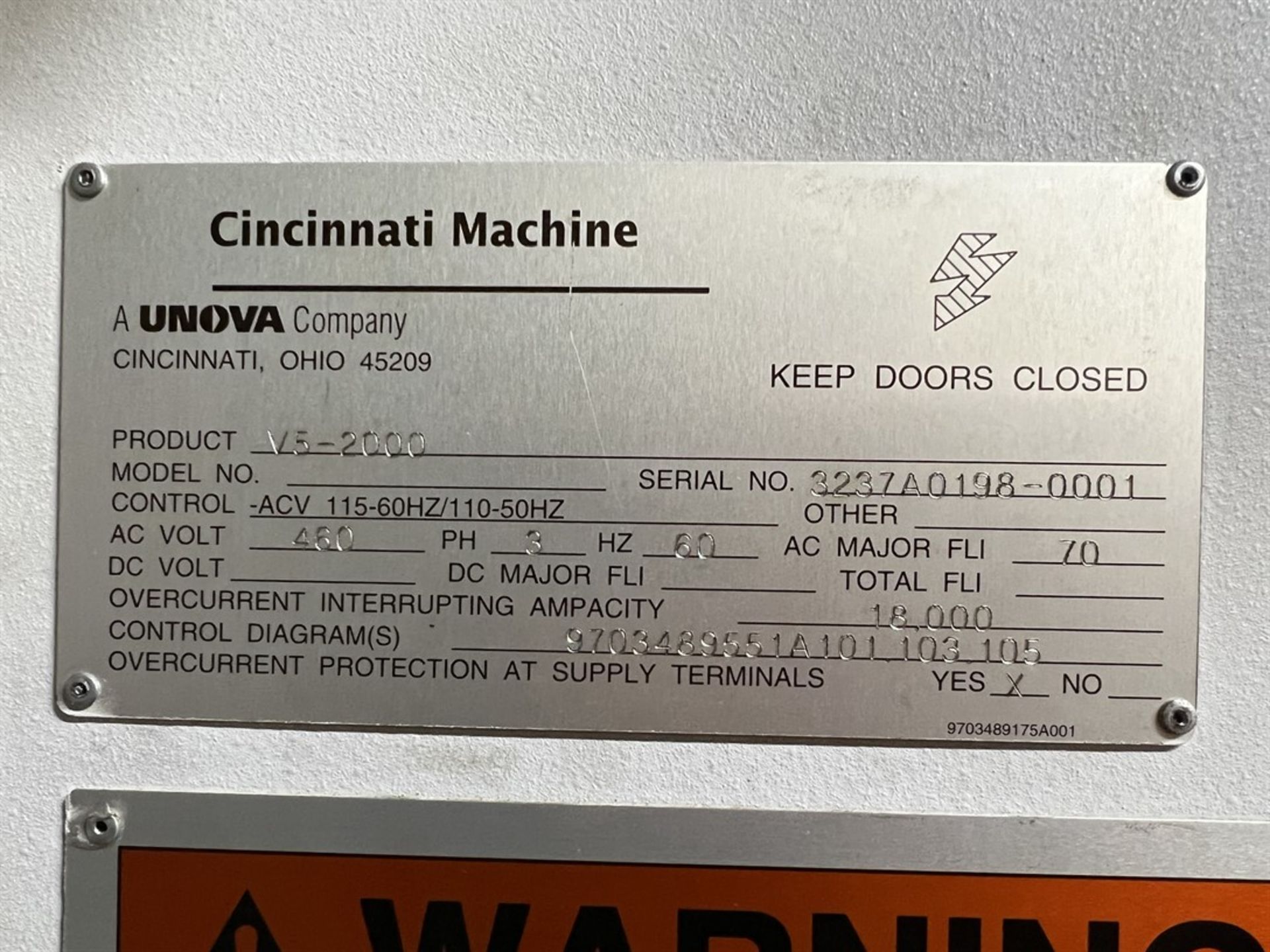 2001 CINCINNATI Lancer V5-2000 5-Axis Machining Center, s/n 3237A0198-001, Acramatic A2100 - Image 8 of 8