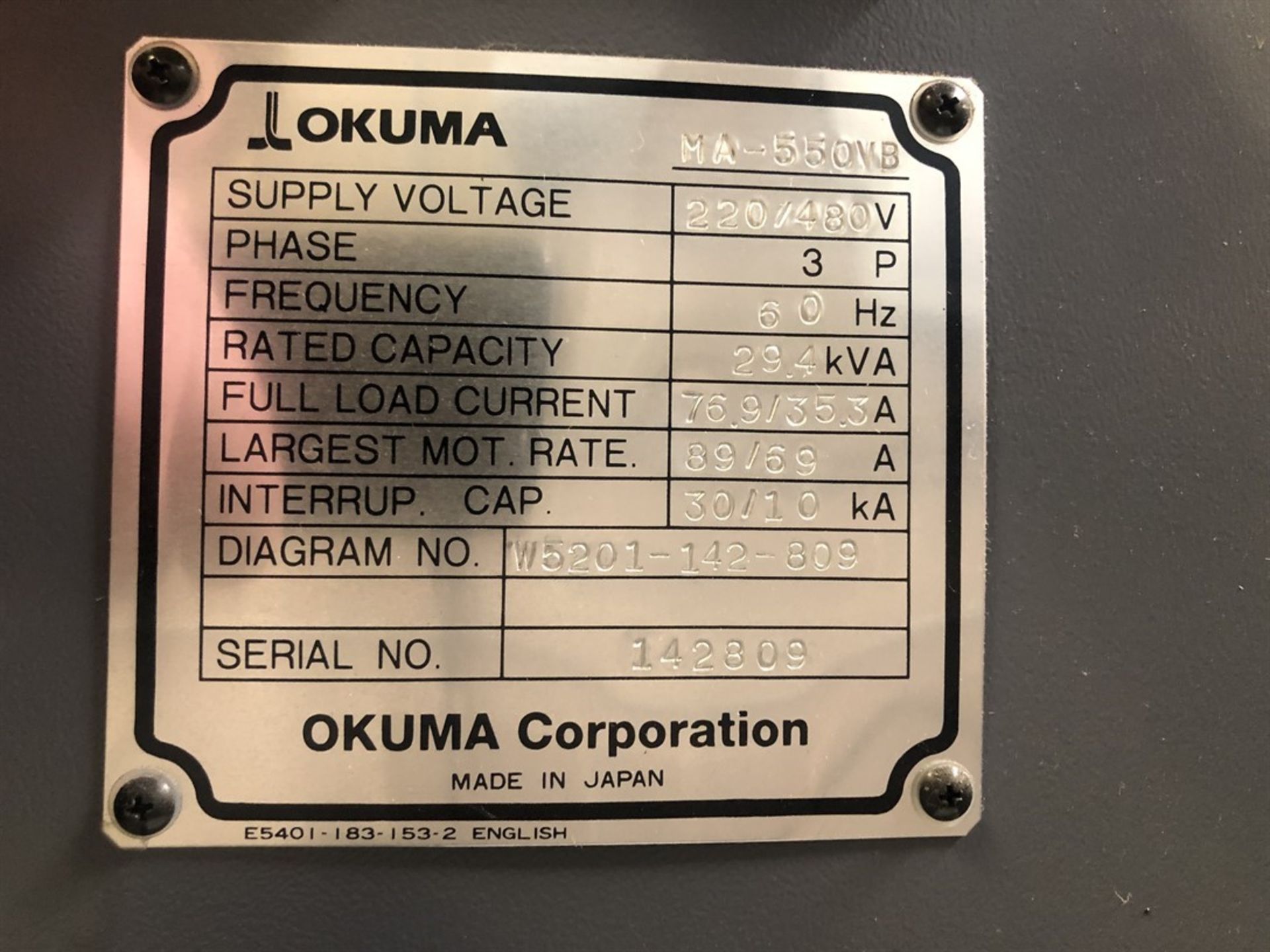 2008 OKUMA MA-550VB Vertical Machining Center, s/n 142809, OSP-P200M Control, 22” x 51” Table, - Image 11 of 12