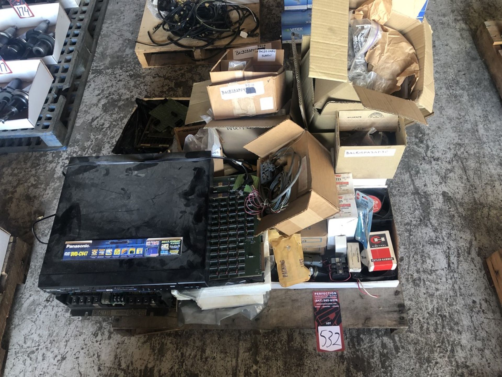 Lot Comprising Assorted Electronics, Including Boards, Breakers, and Terminals