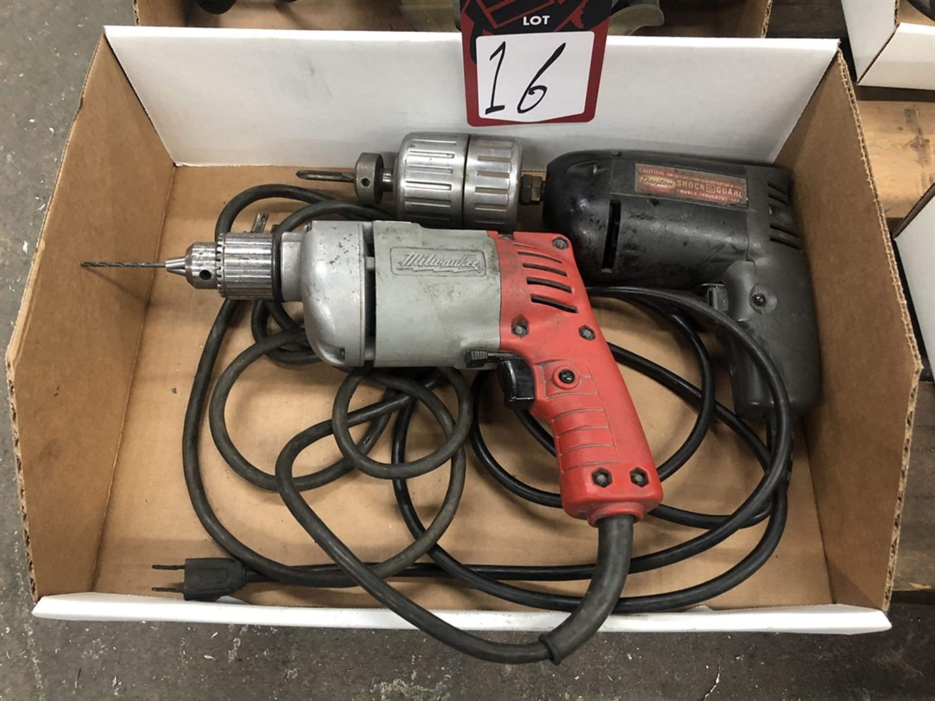 Lot Comprising (1) DAYTON 2Z395A 3/8" Electric Drill, and (1) MILWAUKEE 0228-1 Electric Drill