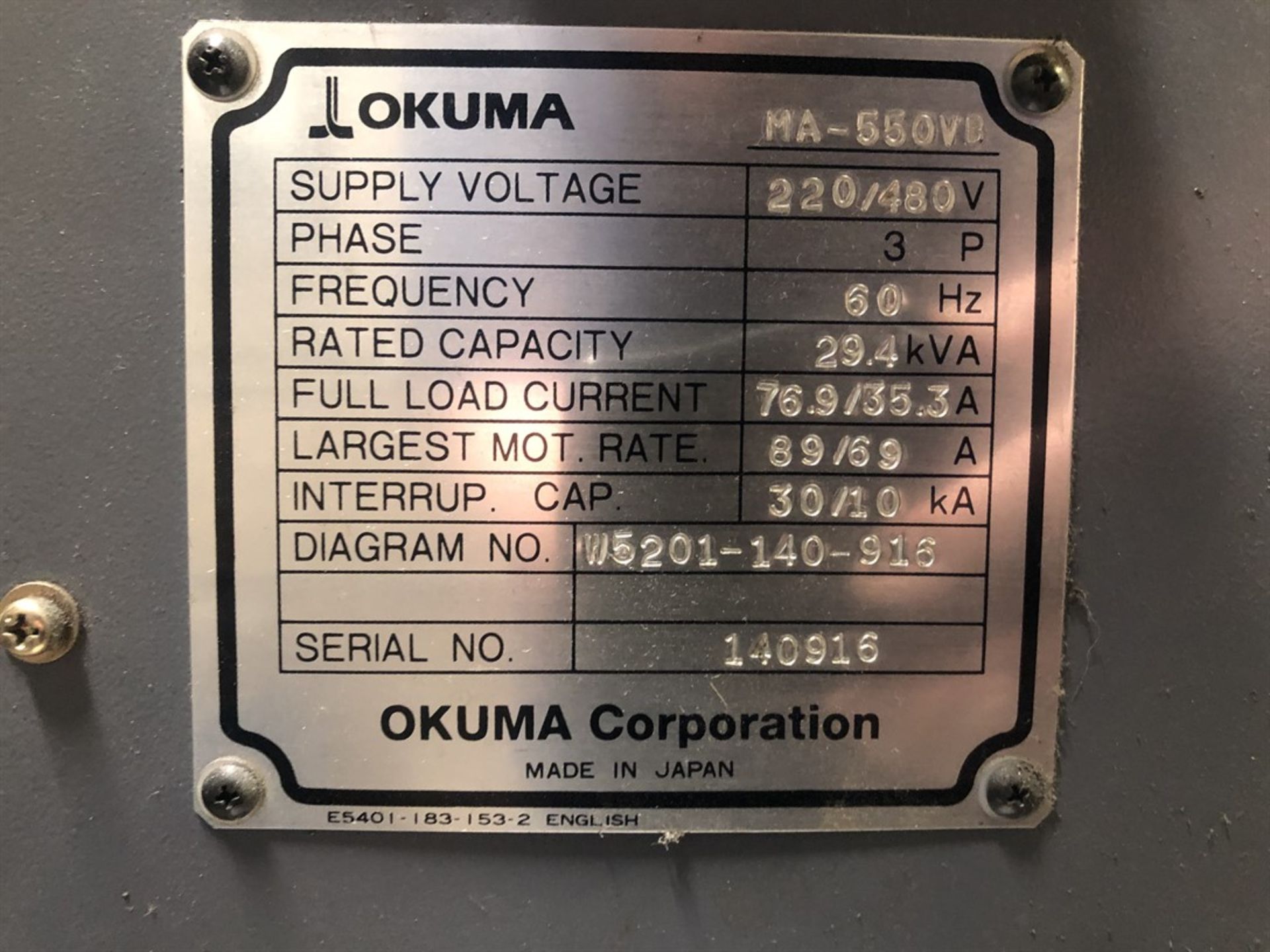 2008 OKUMA MA-550VB Vertical Machining Center, s/n 140916, OSP-P200M Control, 22” x 51” Table, - Image 10 of 11
