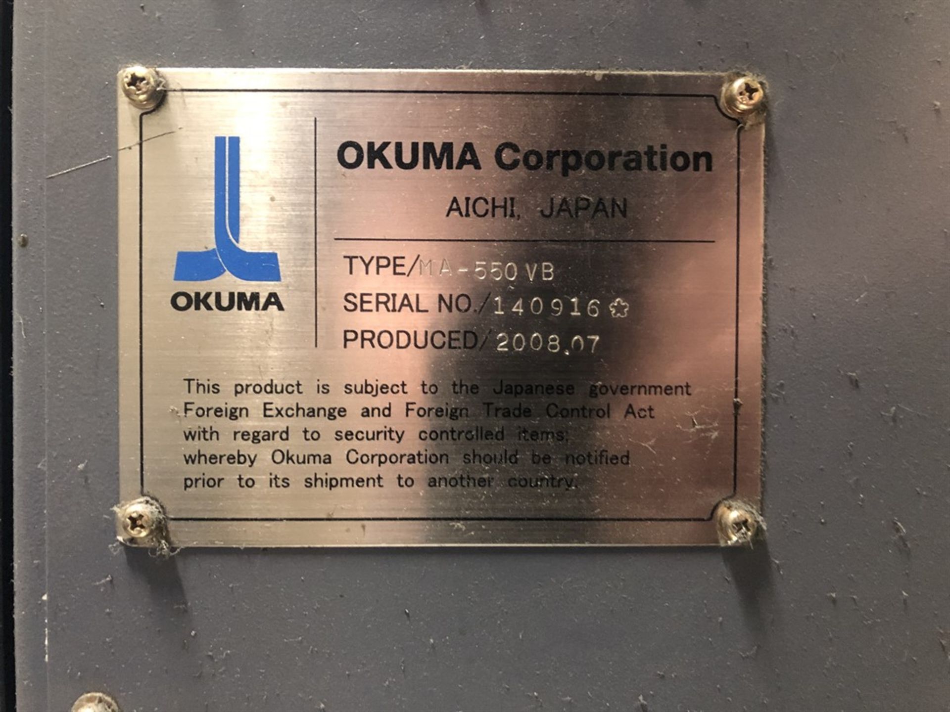 2008 OKUMA MA-550VB Vertical Machining Center, s/n 140916, OSP-P200M Control, 22” x 51” Table, - Image 11 of 11