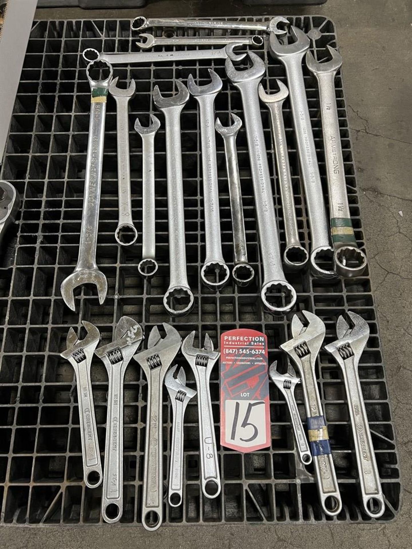 Lot of Assorted Adjustable Wrenches and Combination Wrenches