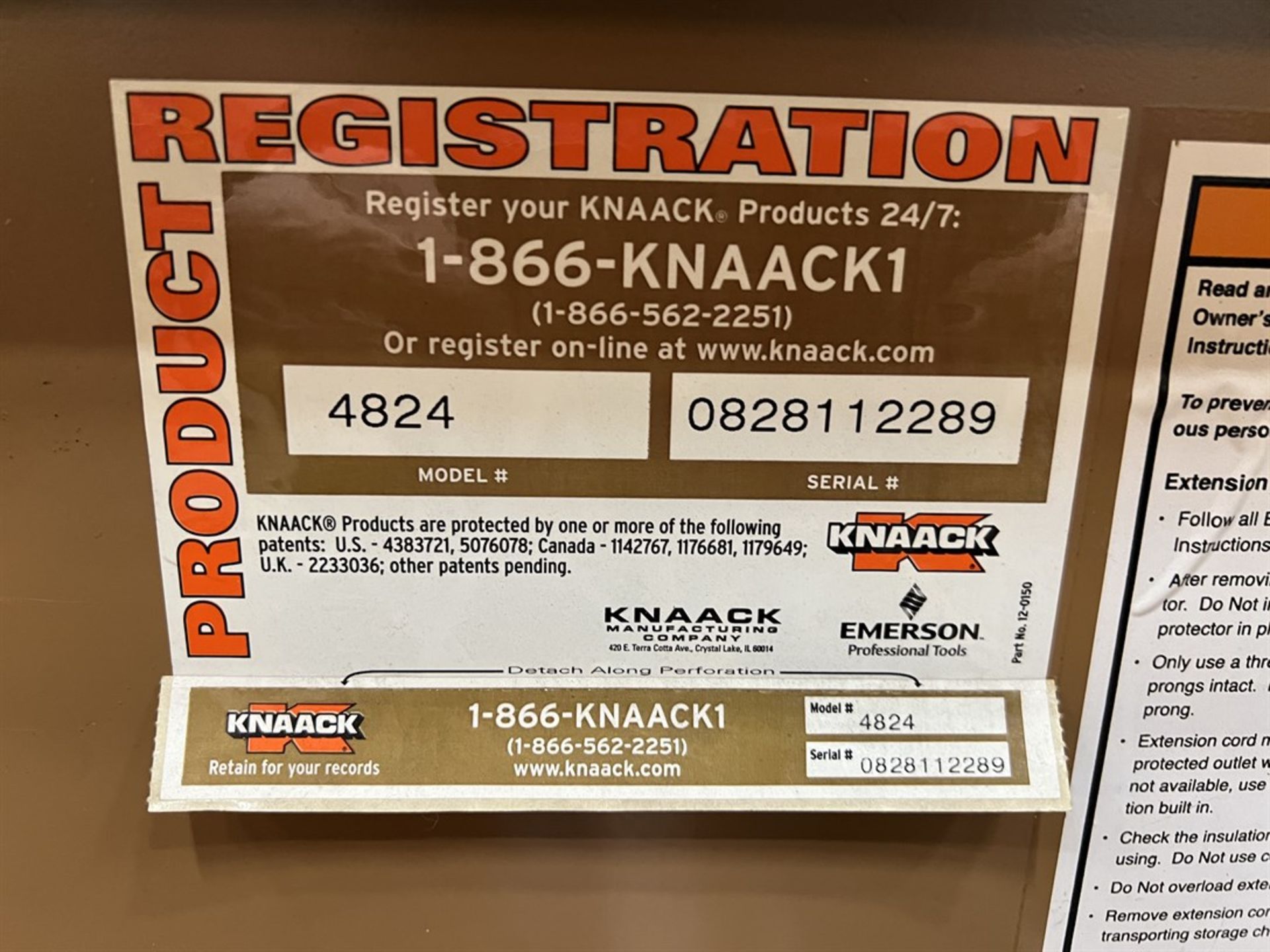 KNAACK 4824 Gang Box, s/n 0828112289 - Image 3 of 3