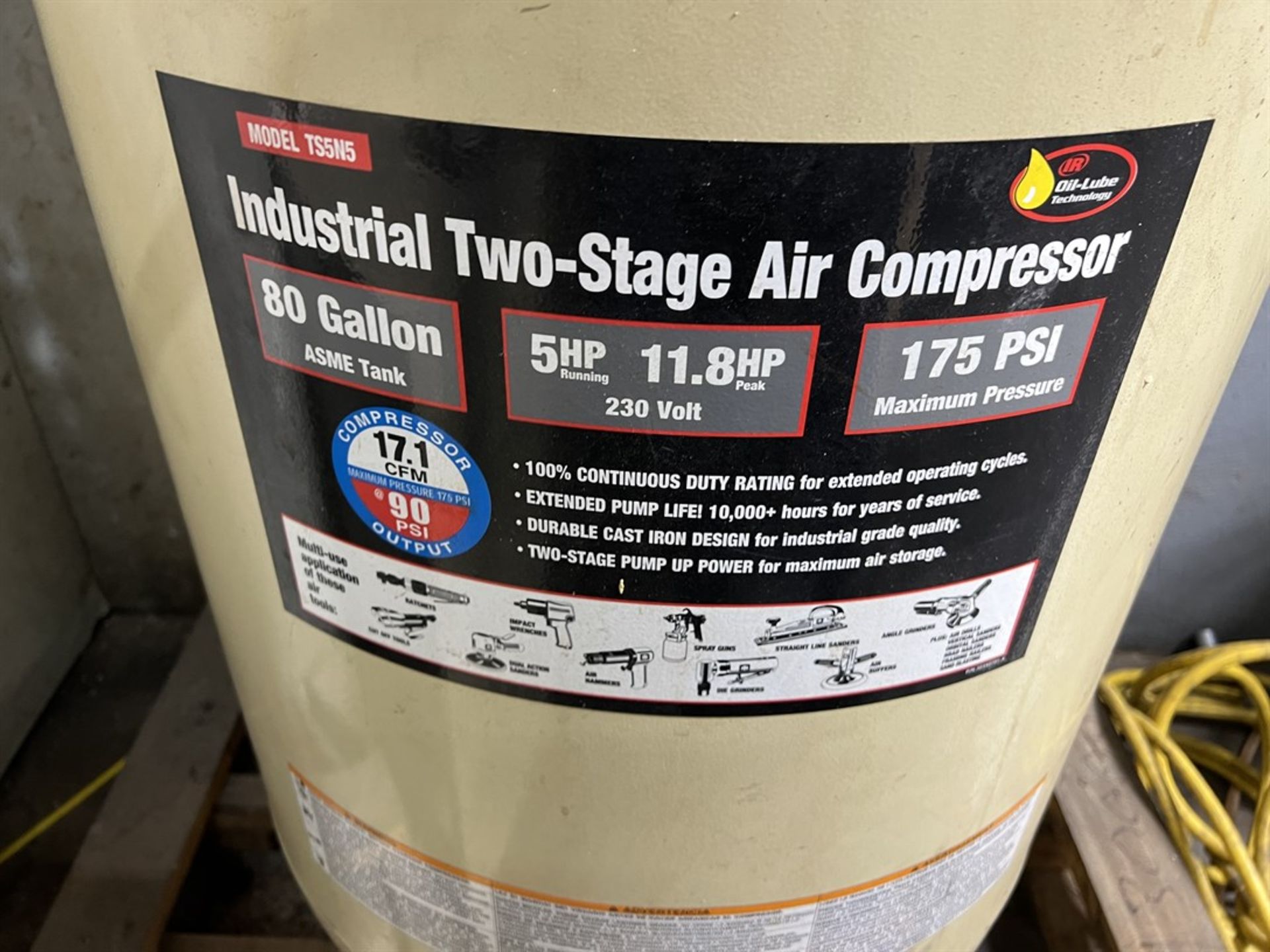 INGERSOLL RAND TS5 Air Compressor, s/n 988528, 5 HP, Mounted on 80-GAL Air Tank - Image 4 of 5