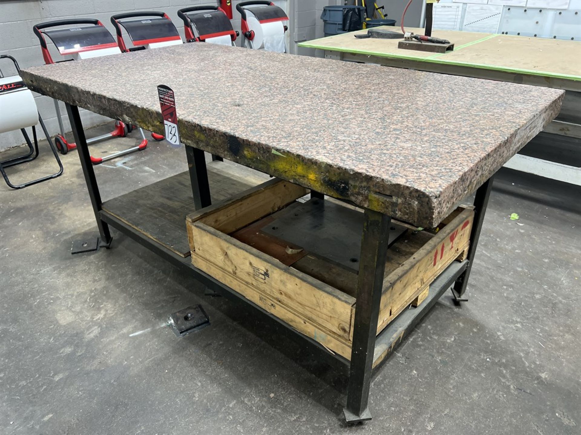 Granite Table, 40" x 77.5" x 3" Thick, on Steel Base, (BRIDGEPORT BUILDING)