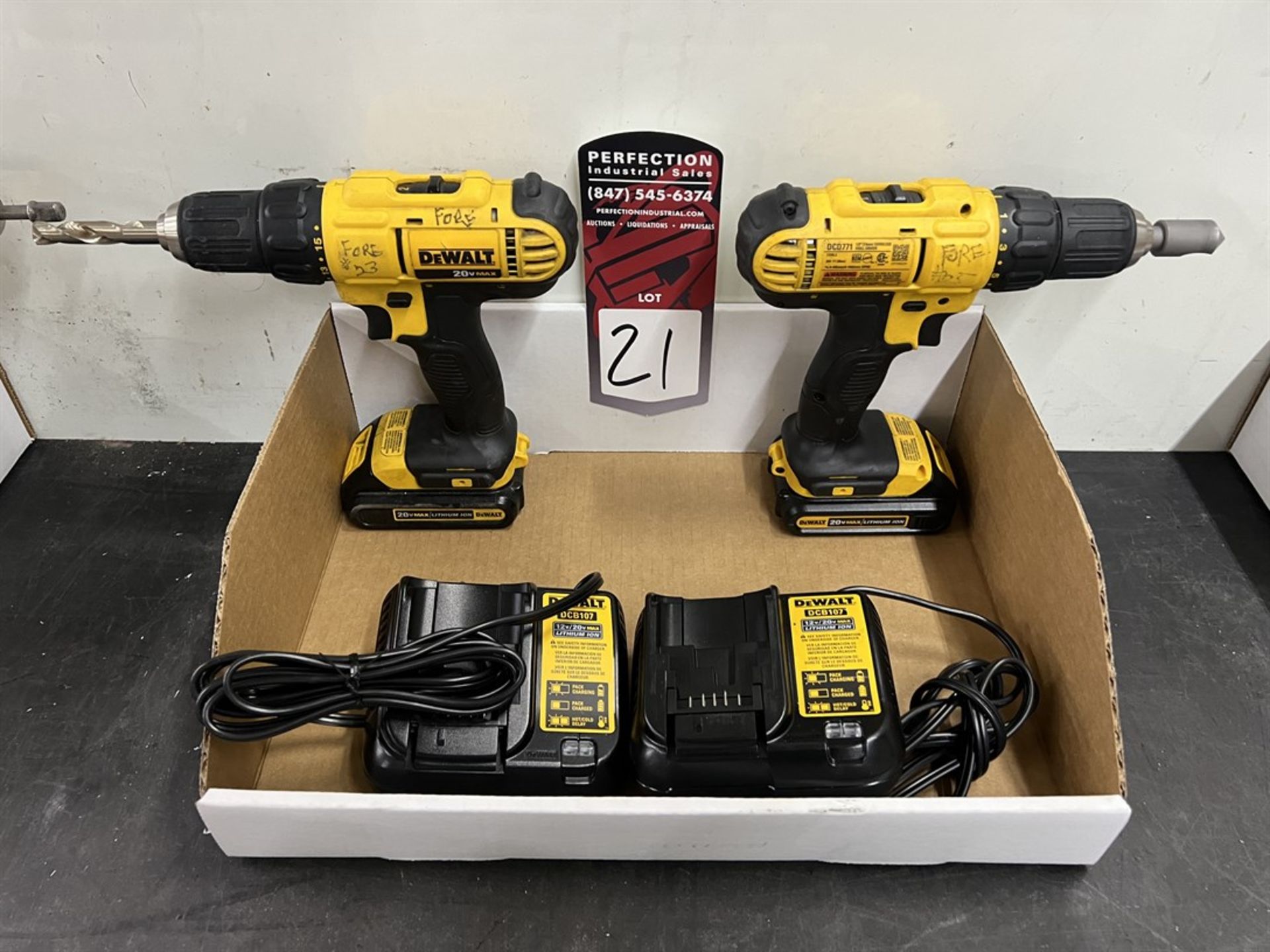 Lot of (2) DEWALT DCD771 1/2" Cordless Drill Drivers w/ Batteries and Charger