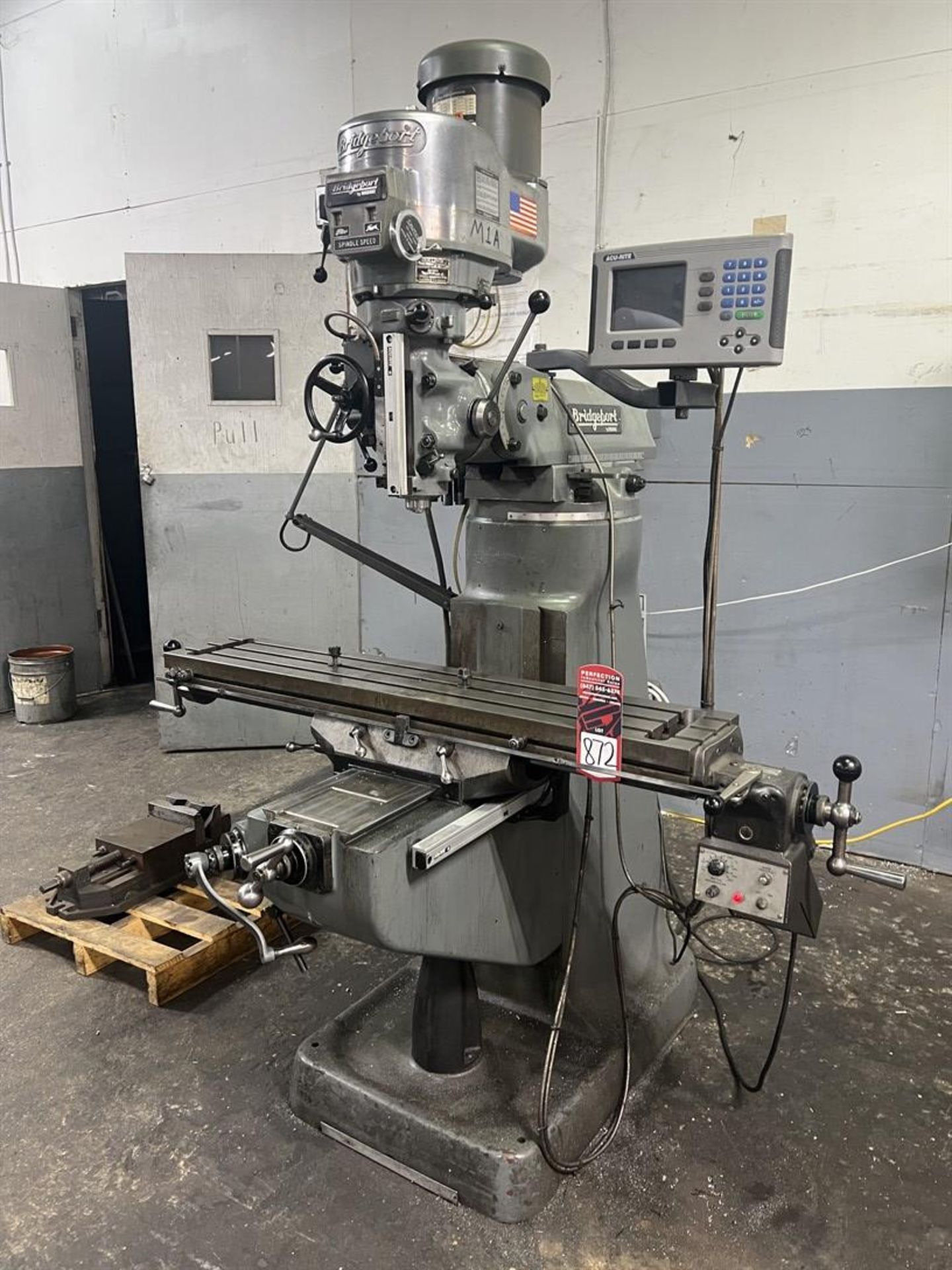 BRIDGEPORT Milling Machine, s/n HDNG1770, 9” x 48” Power Feed Table, 2 HP, Acu-Rite DRO