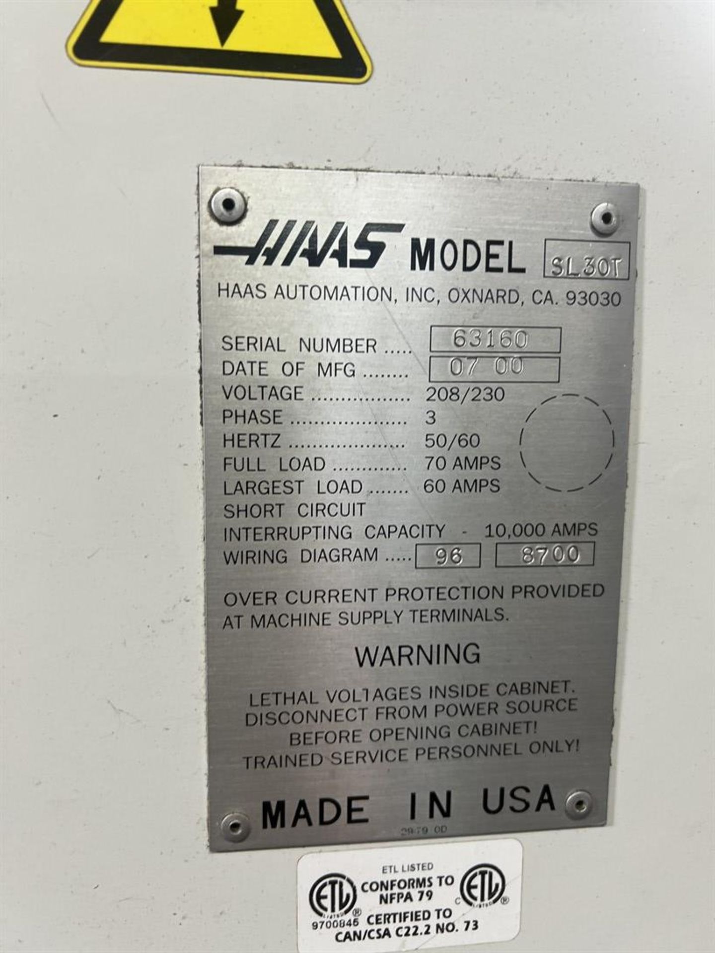 2000 HAAS SL-30T Turning Center, s/n 63160, HAAS CNC Control, 20.5” Max Swing, 32” Max Turning - Image 9 of 9