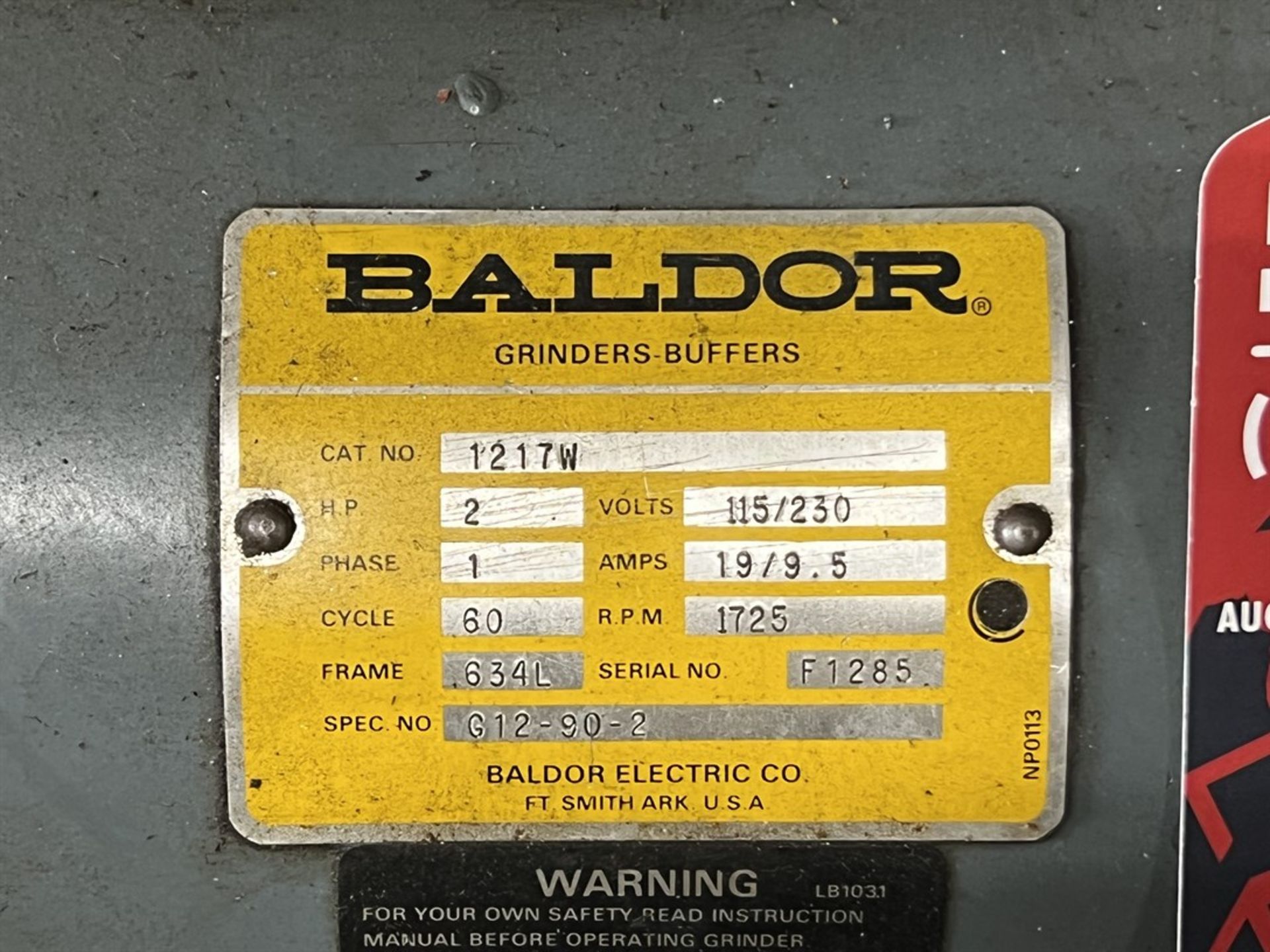 BALDOR 1217W 12" Pedestal Grinder, 2 HP, - Image 4 of 4