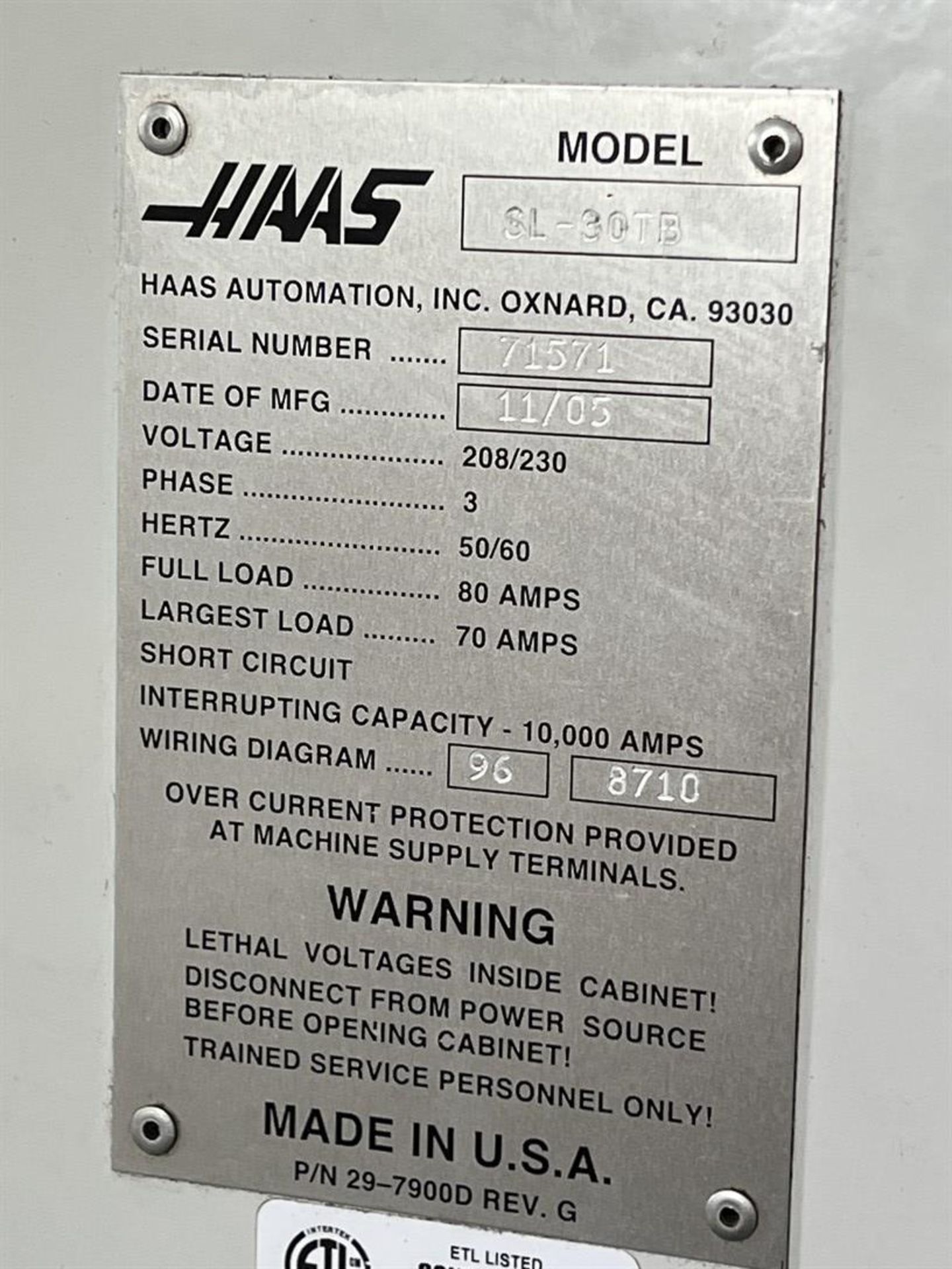 2005 HAAS SL-30TB Big Bore Turning Center, s/n 71571, HAAS CNC Control, 15” 3-Jaw Chuck, 12-Position - Image 10 of 10