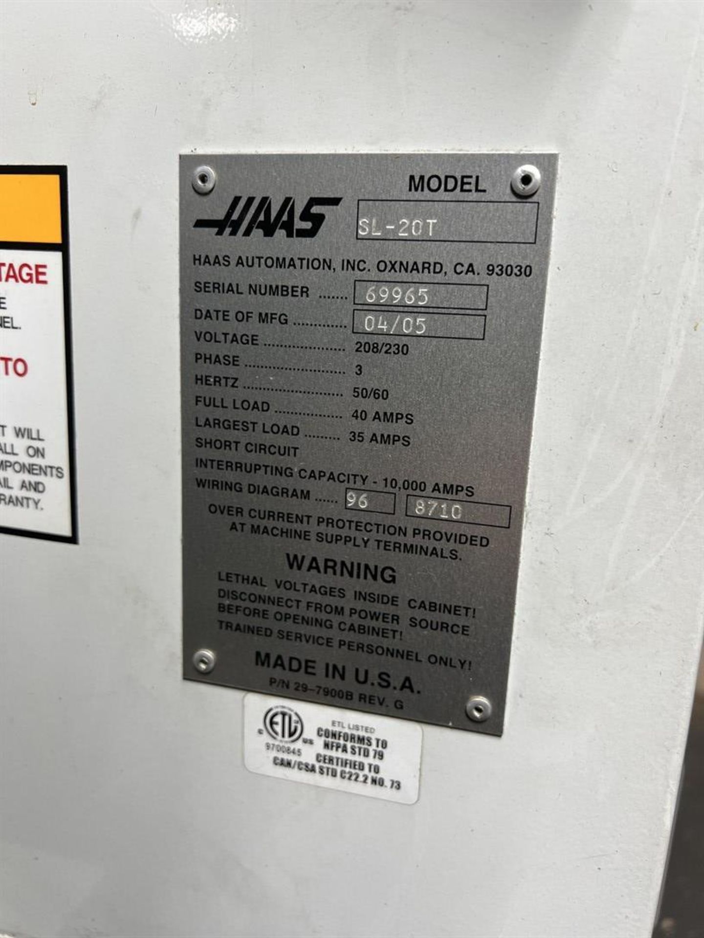 2005 HAAS SL-20T Turning Center, s/n 69965, HAAS CNC Control, 8” 3-Jaw Chuck, 12-Tailstock, 12- - Image 9 of 9