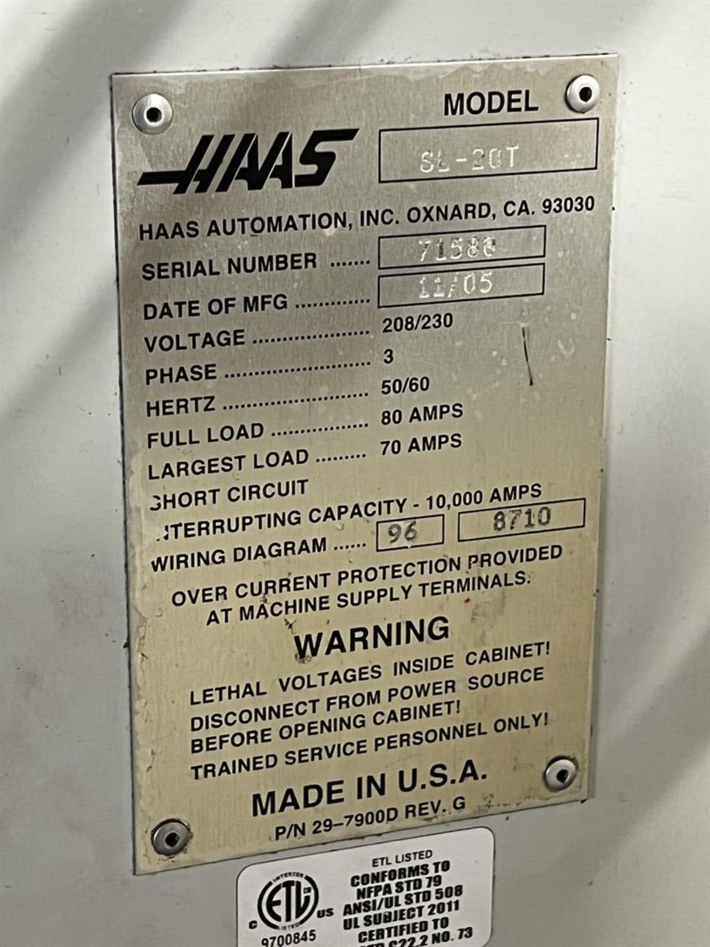 2005 HAAS SL-20T Turning Center, s/n 71580, HAAS CNC Control, 8” 3-Jaw Chuck, 12-Tailstock, 12- - Image 8 of 8