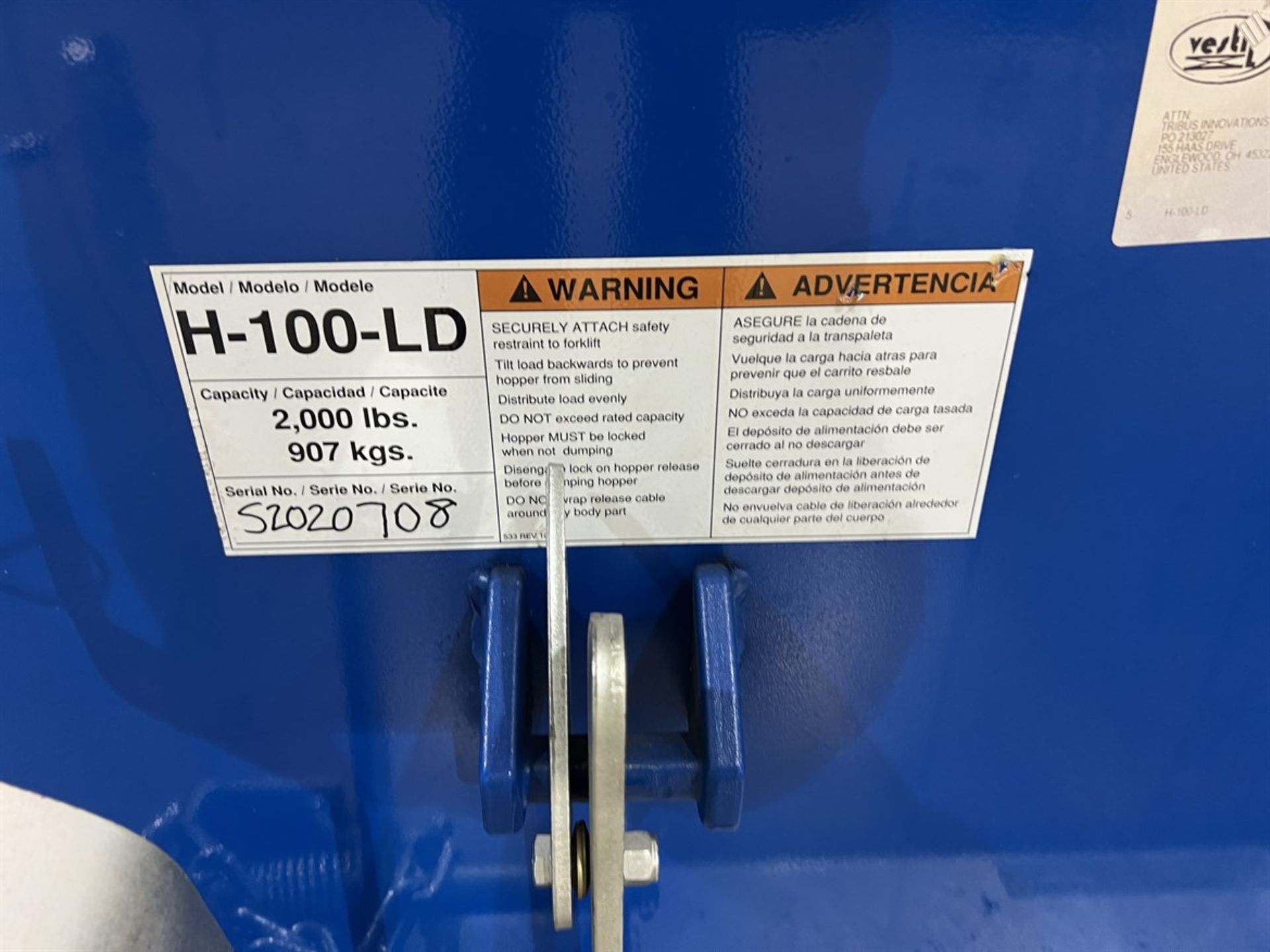 VESTIL H-100-LD 2,000 Lb. Self Dumping Hopper - Image 3 of 3