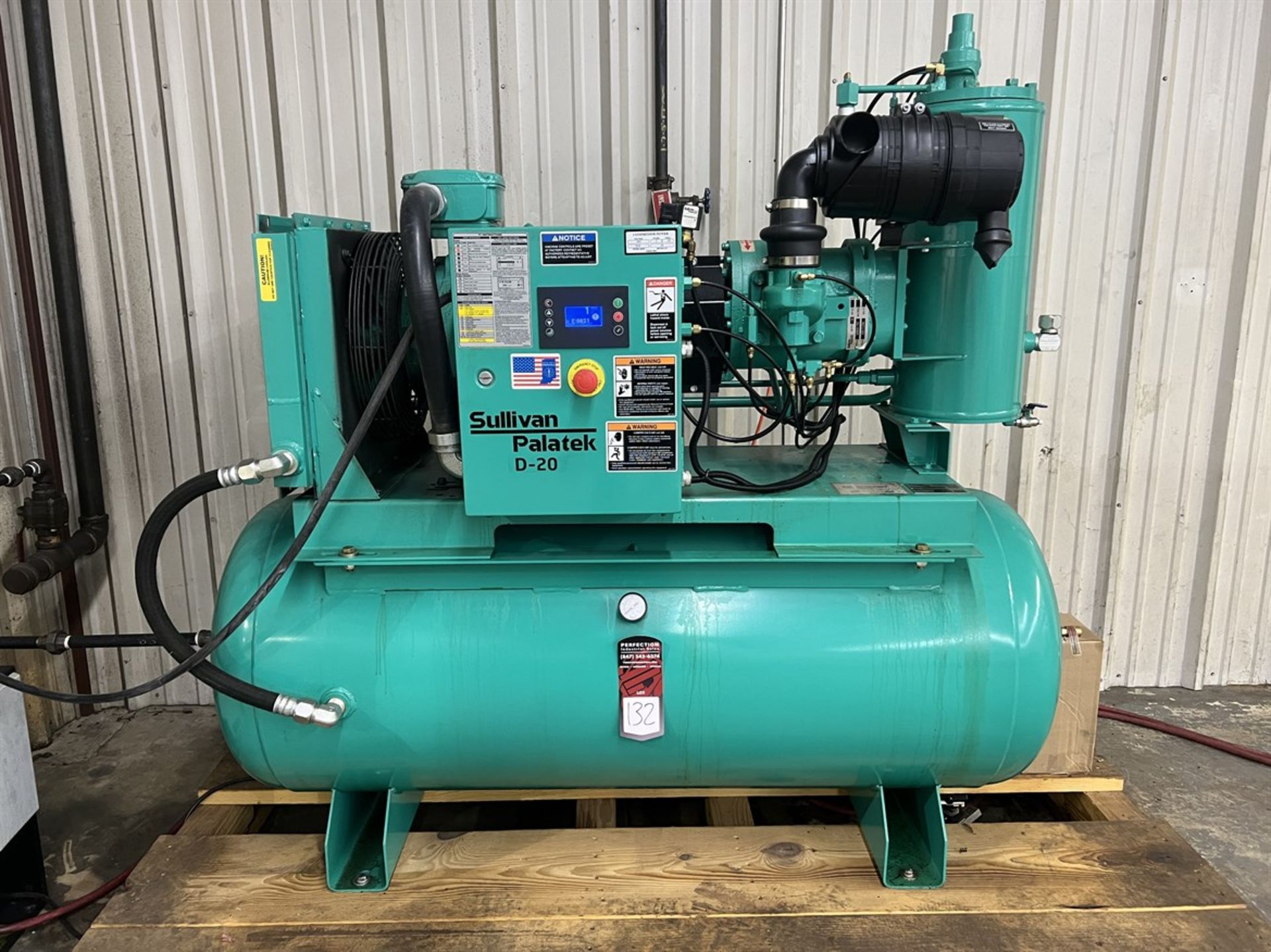 SULLIVAN PALATEK 20DTW Air Compressor, s/n 1901170002, 125 Max PSIG, 20 HP, Mounted on Approx. 100