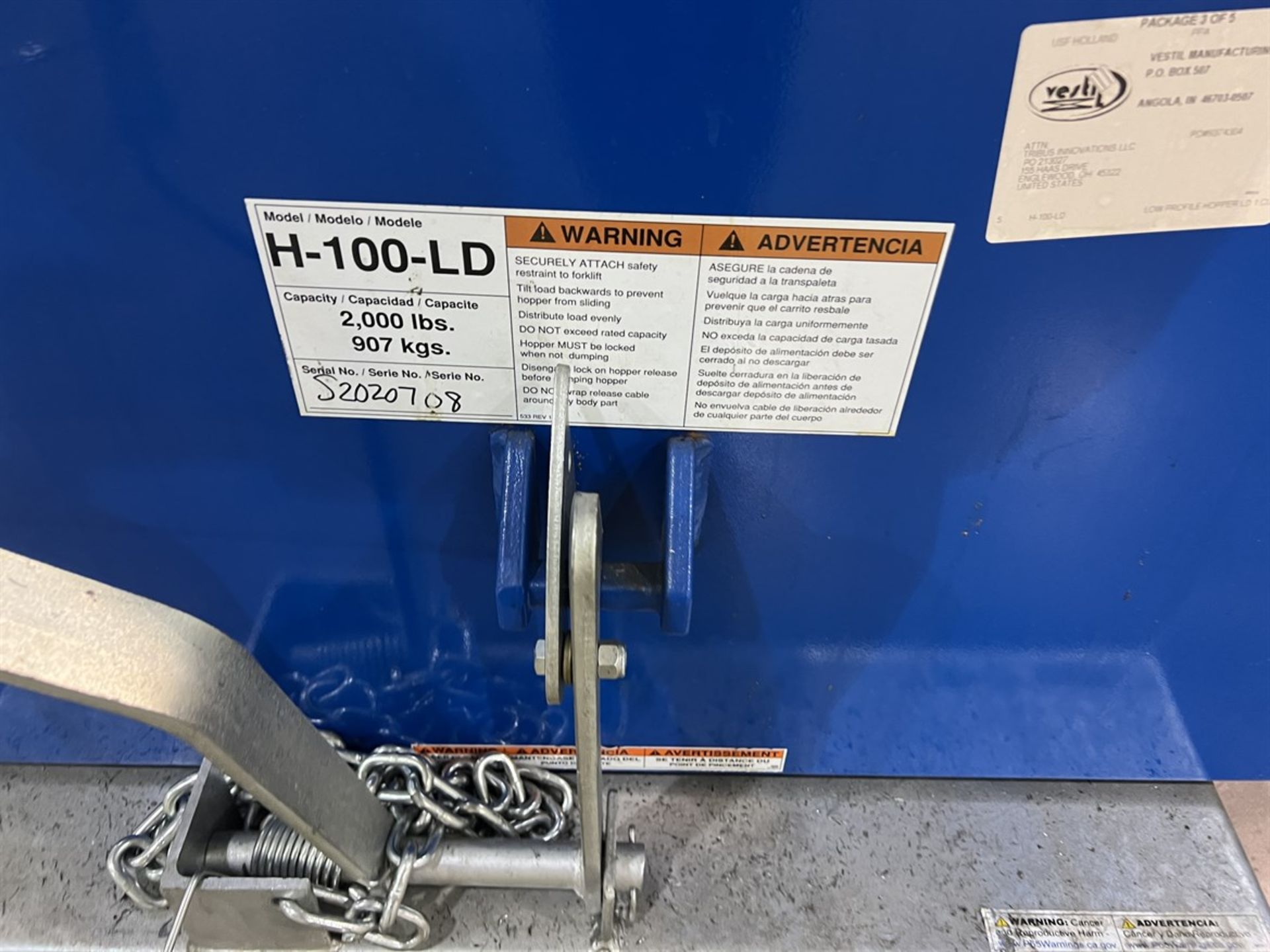 VESTIL H-100-LD 2,000 Lb. Self Dumping Hopper - Image 3 of 3