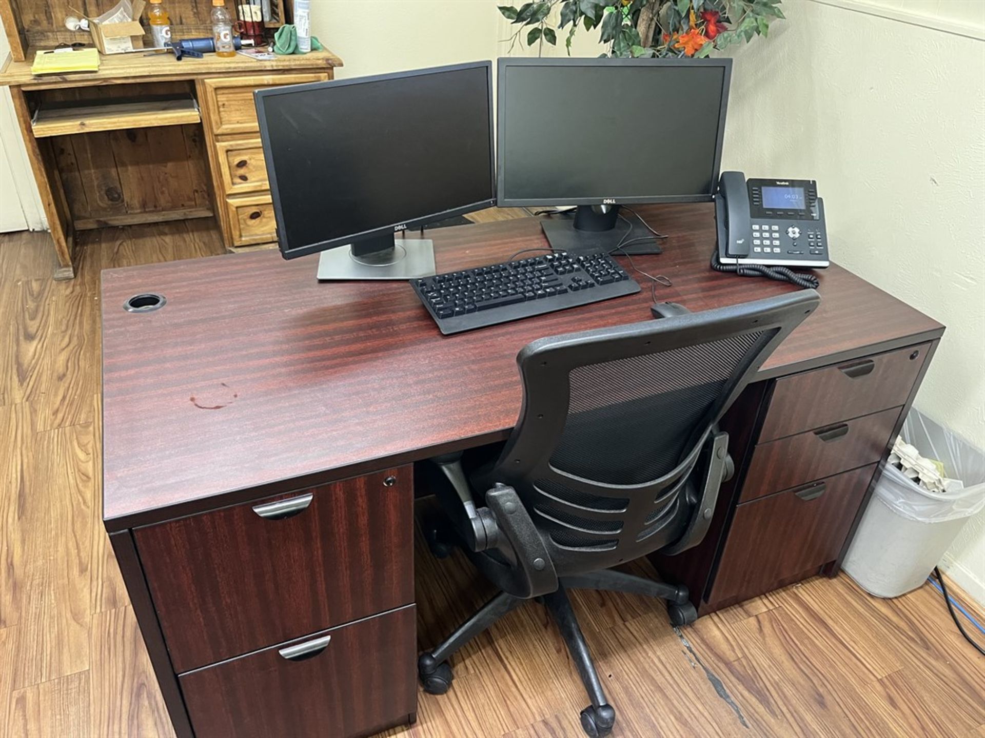 Lot consisting of Desk, Monitors, Cabinet