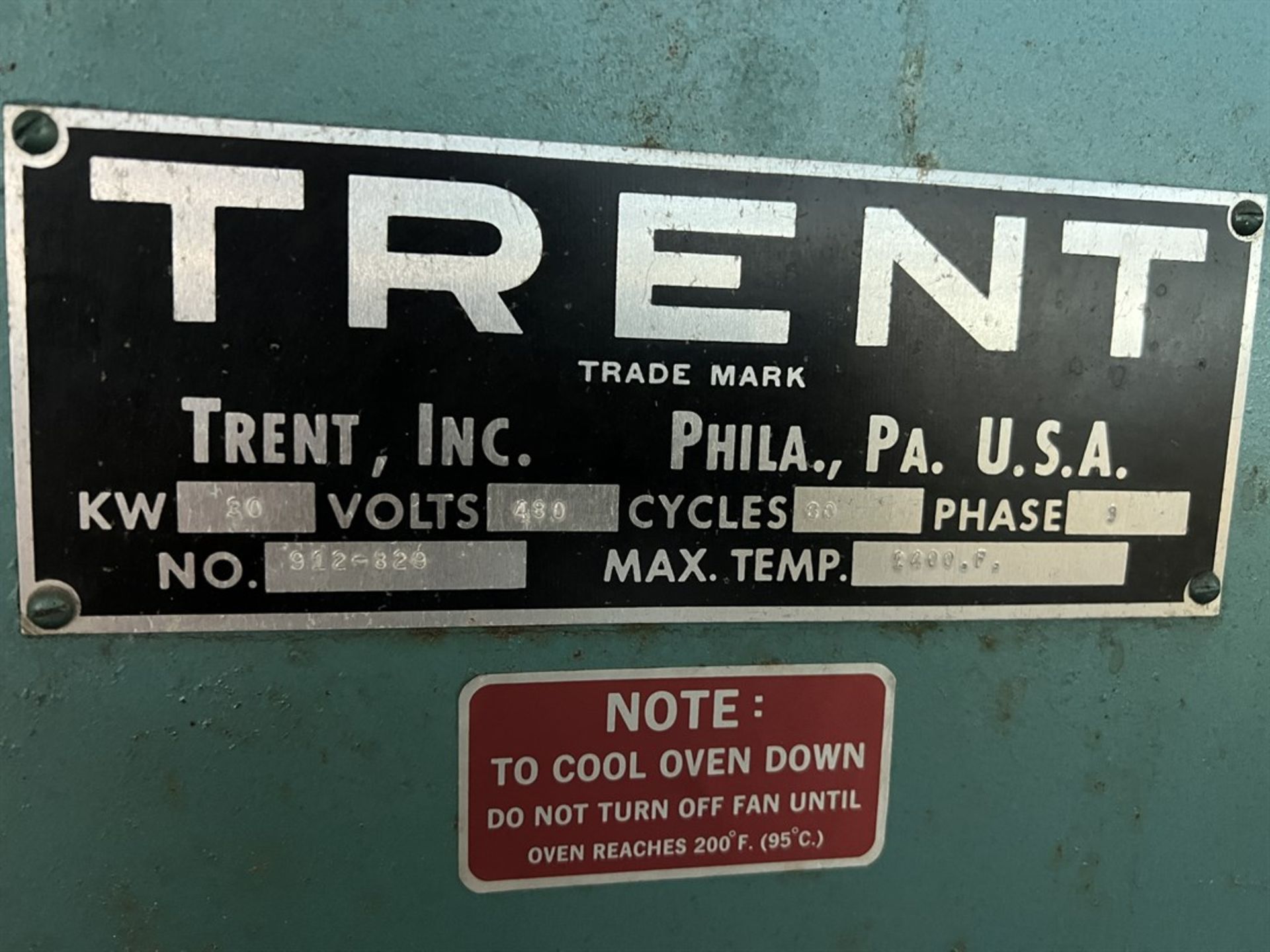 TRENT 30kW Electric Batch Oven, s/n 912-829, 1400 F Max Temp, 48” x 48” x 48” Oven Area, 3-PH - Image 5 of 6