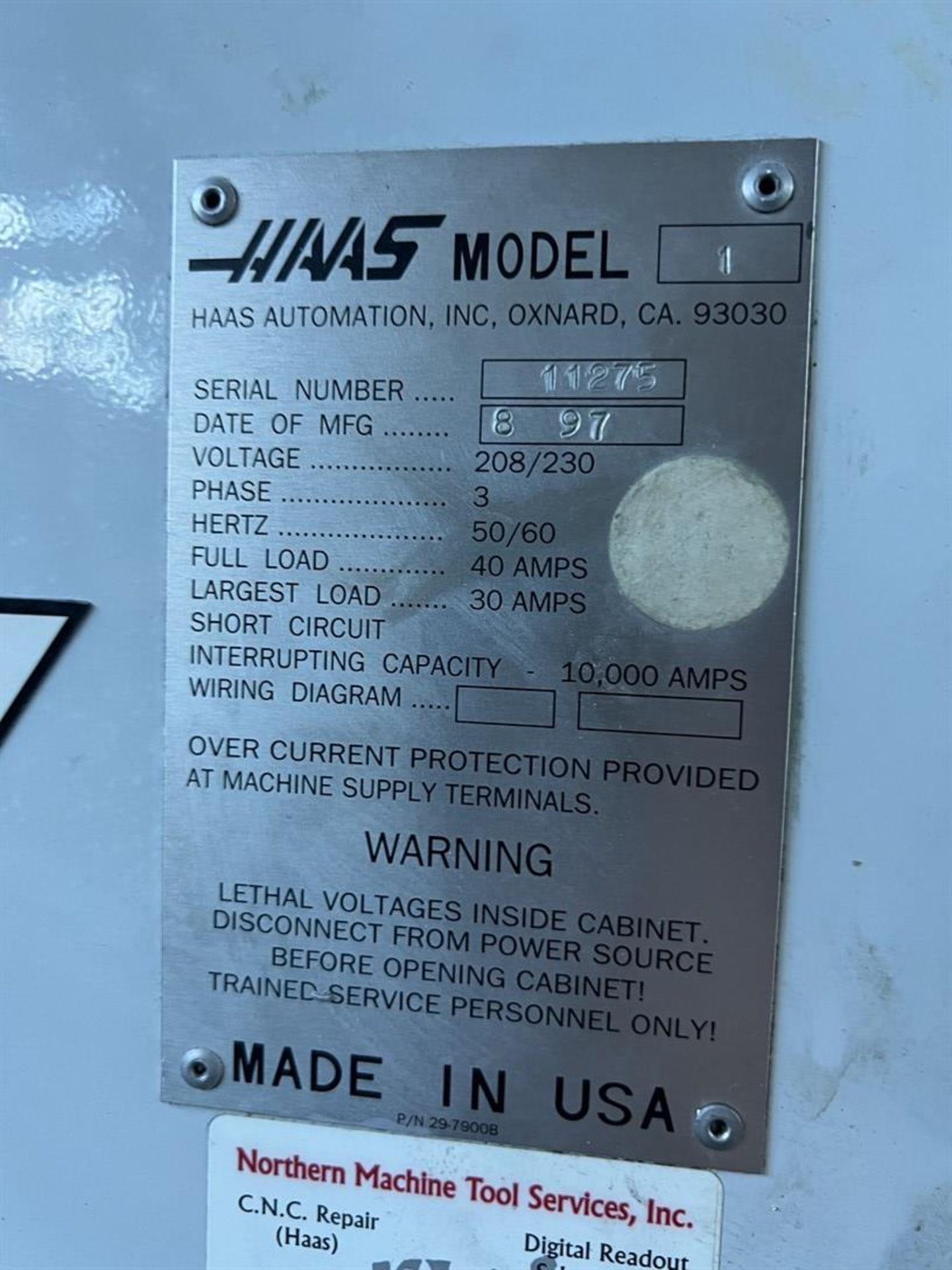 HAAS VF-1 Vertical Machining Center, s/n 11275, Haas Control, 14” x 26”, CAT 40 Spindle Taper, 20- - Image 9 of 9