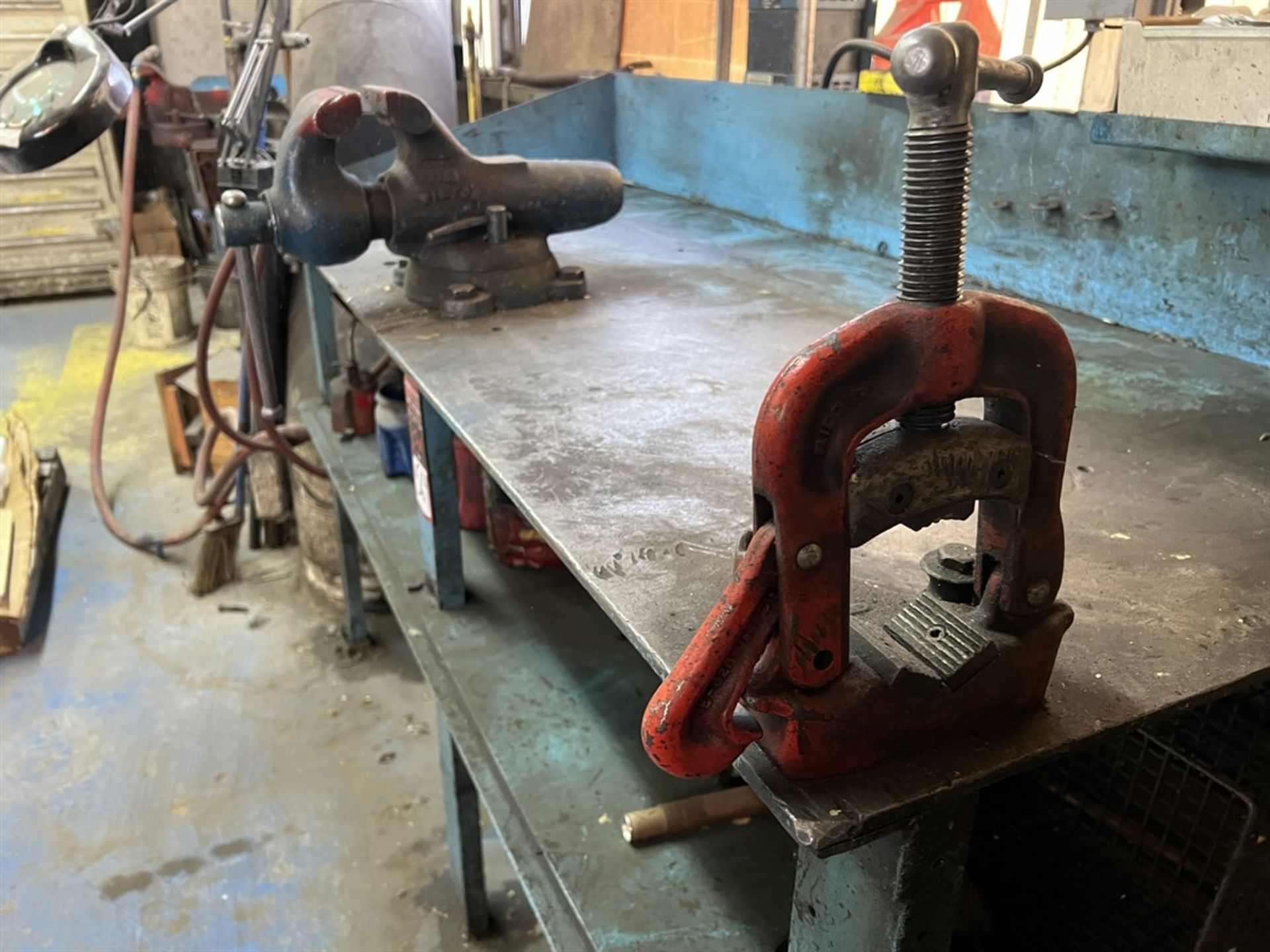 Steel Table, 30" x 72", w/ 4.5" WILTON Bullet Vise and Ridgid Pipe Vise (Building 44) - Image 2 of 2