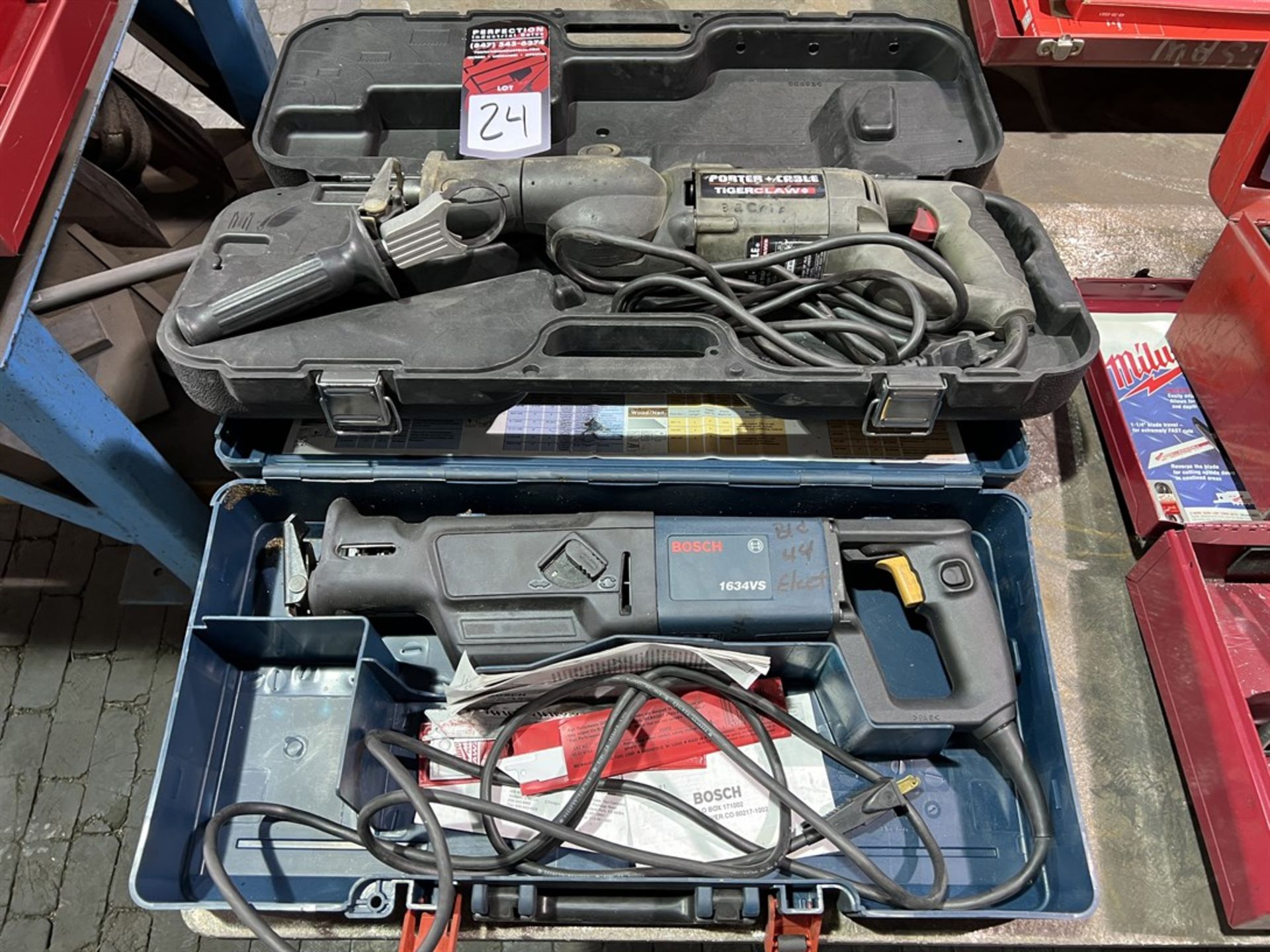 Lot Comprising BOSCH 1634VS and PORTER CABLE 750 Tiger Claw Reciprocating Saws (Building 44)