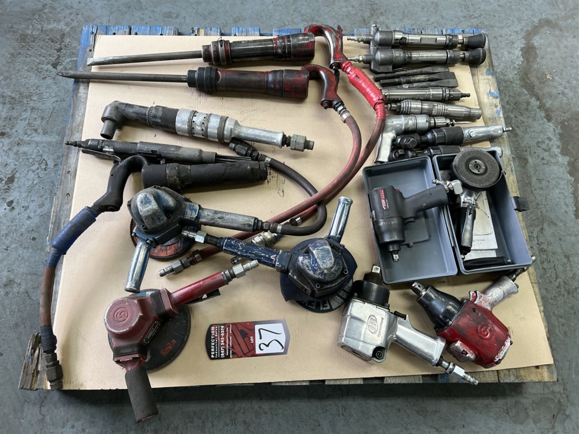 Pallet of Assorted Air Tools Including Impact Wrenches, Angle Grinders, Ratchets and Air Chisels ( - Image 2 of 2