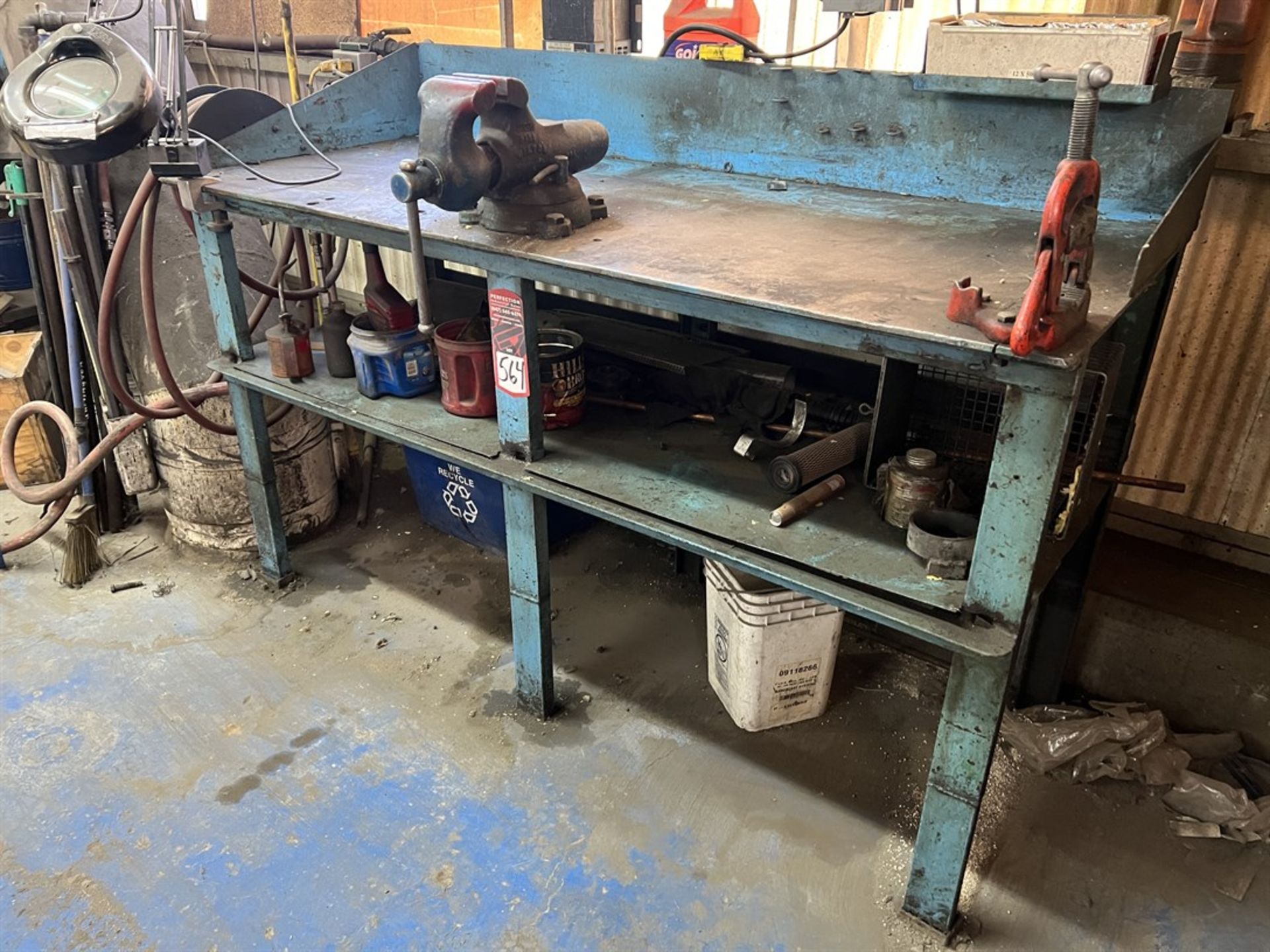 Steel Table, 30" x 72", w/ 4.5" WILTON Bullet Vise and Ridgid Pipe Vise (Building 44)