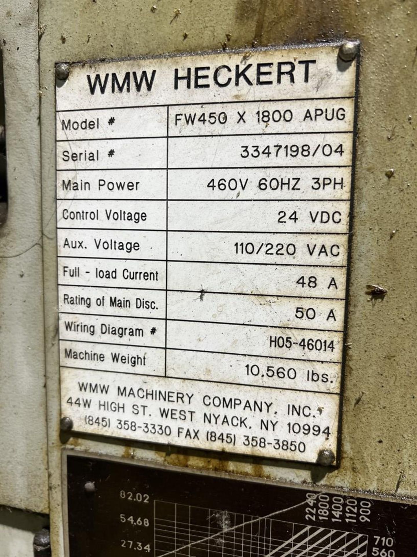 WMW HECKERT FW450X180 APUG Milling Machine, s/n 3347198/04, 15.5” x 49” Table, 45-2440 RPM, Sony - Image 9 of 10