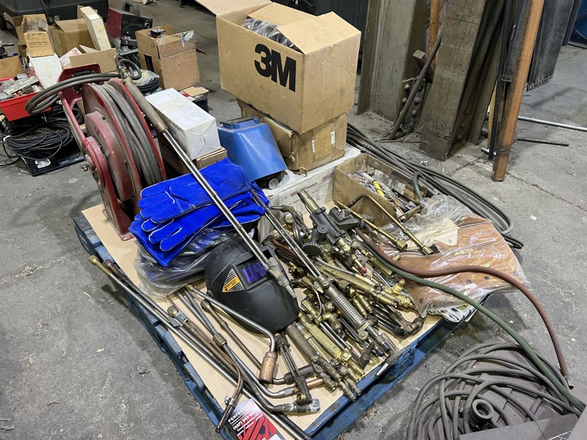 Pallet Comprising Cutting Torches, Welding Gloves, Welding Masks, MIG Wire and Oxy/Acetylene Hose