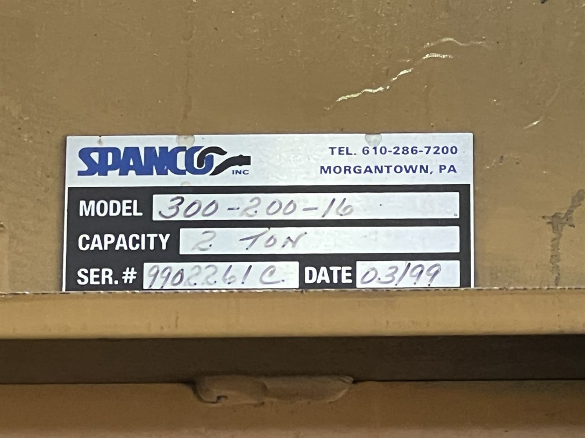 SPANCO 300-200-16 Girder Mounted Jib Crane, s/n 9902261C, 2-Ton Capacity, Ingersoll Rand Pneumatic - Image 3 of 4