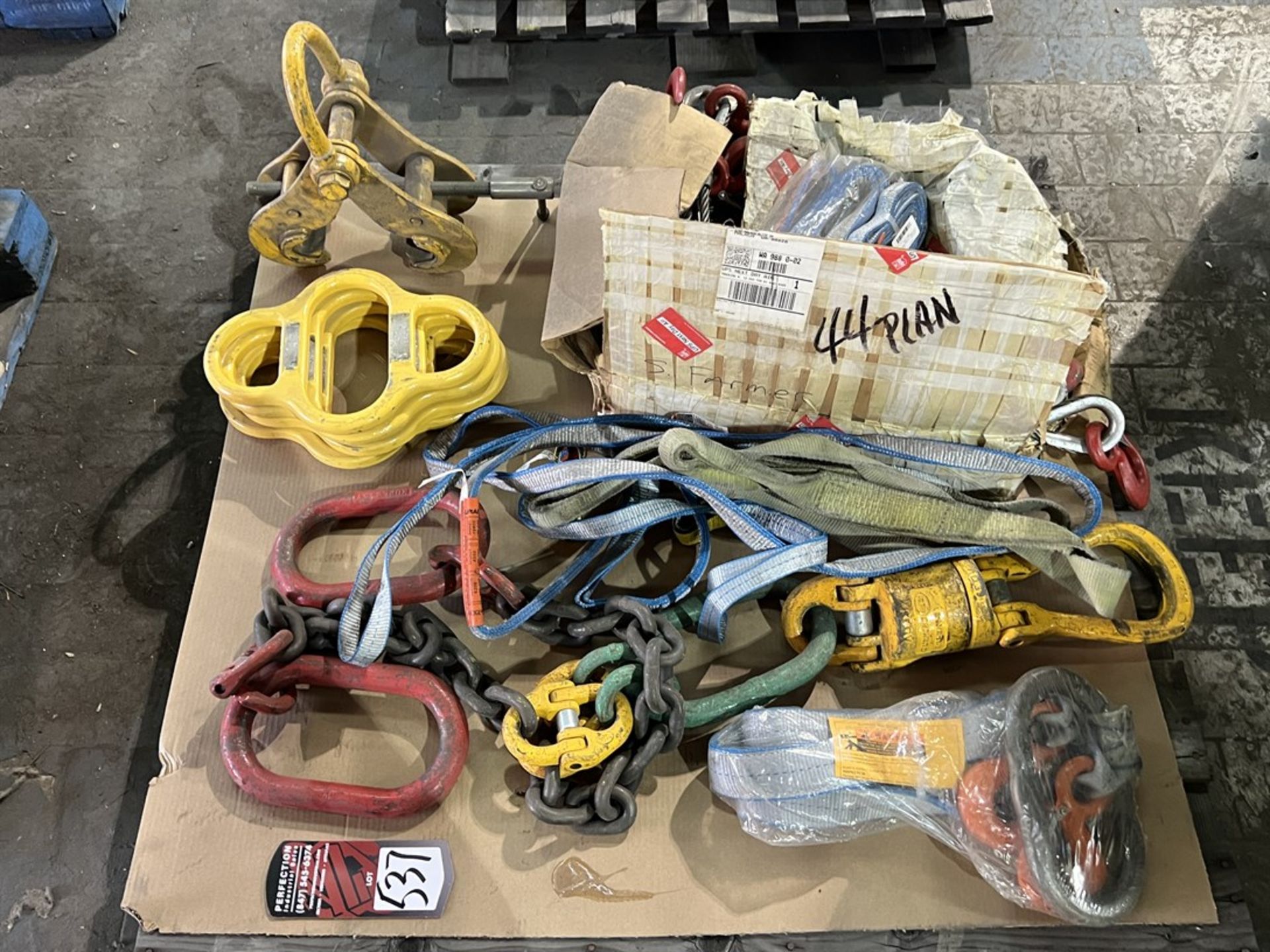 Pallet of Lifting Hooks, Lifting Cable, and Nylon Slings (Building 44)