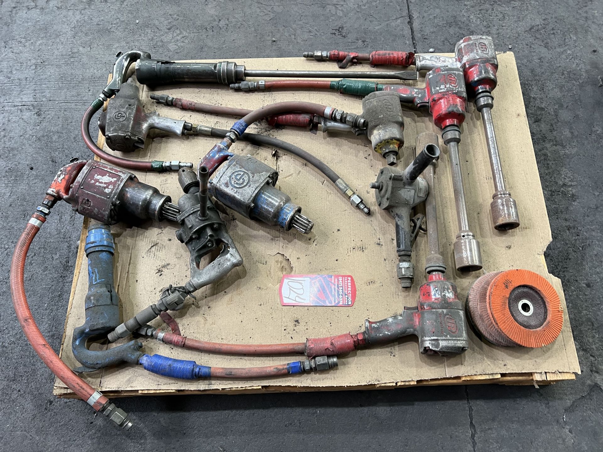 Pallet of Assorted Air Tools Including Impacts and Chisels