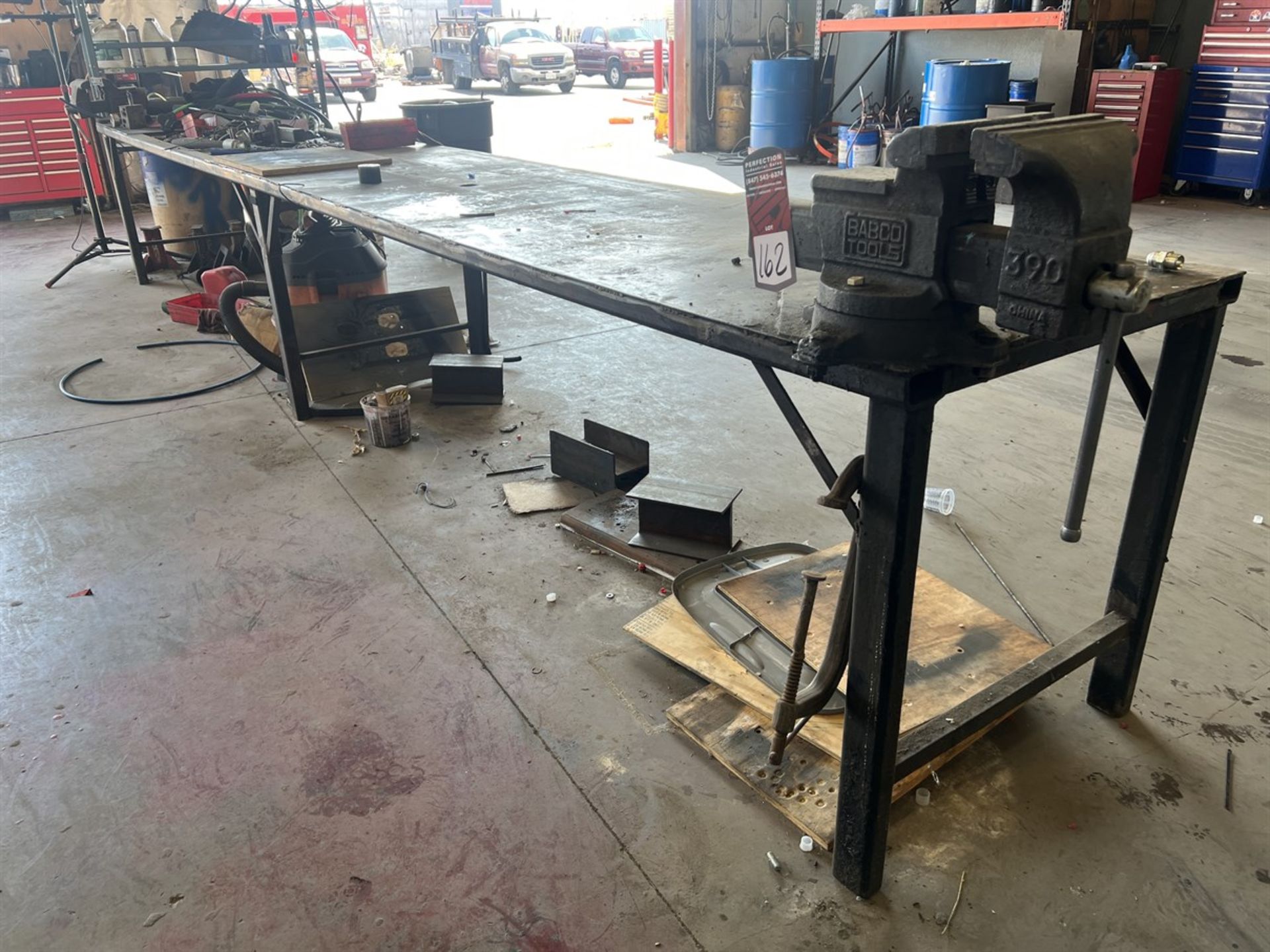 Welding Table, 34" x 18", w/ 10" Babco Bench Vise and 6" Olympia Bench Vise