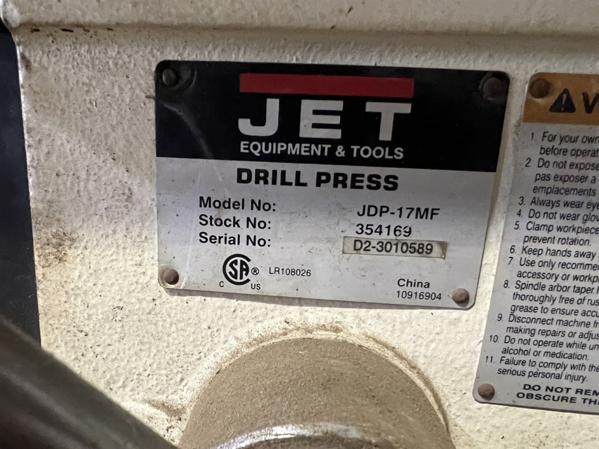 JET JDP-17MF Drill Press, s/n D2-3010589, 13" Dia Table, w/ 5" Drill Press Vise - Image 5 of 5