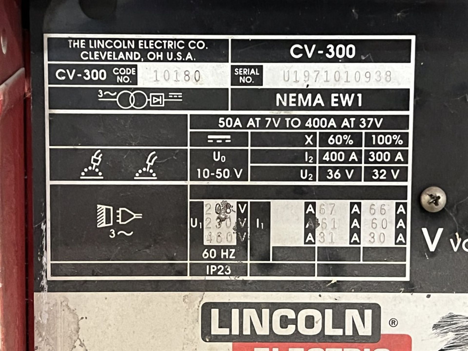 LINCOLN CV-300 MIG Welder, s/n U1971010938, w/ Girder Mounted Boom and Lincoln LN-7 Wire Feeder - Image 3 of 6