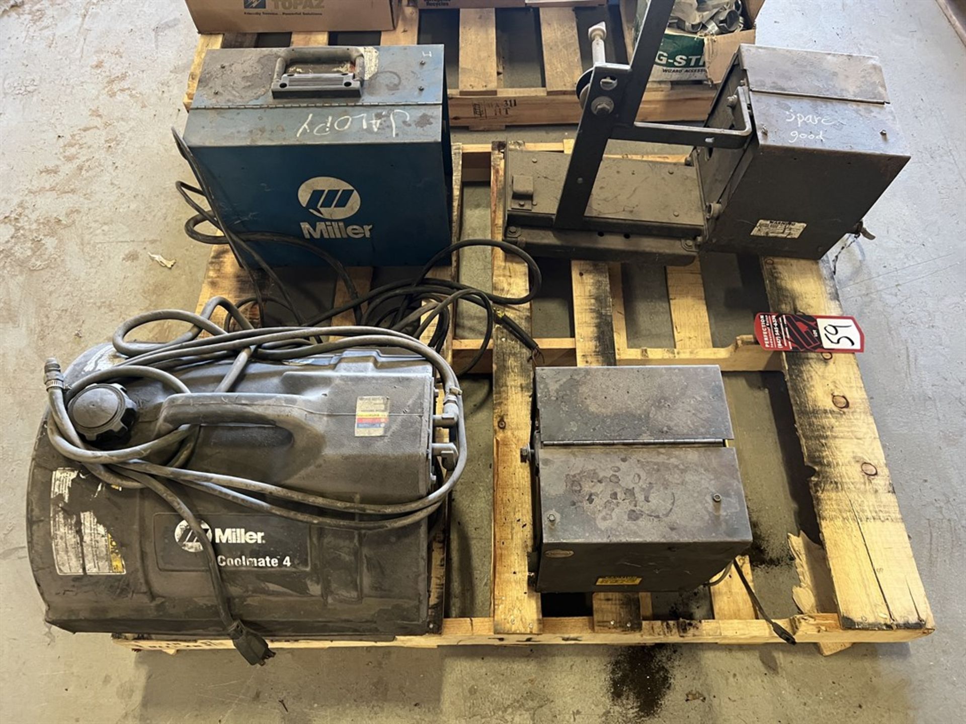 Pallet Comprising Miller Coolmate 4 Chiller, (2) Lincoln LN-7 Wire Feeders, and Miller HF-251D-1