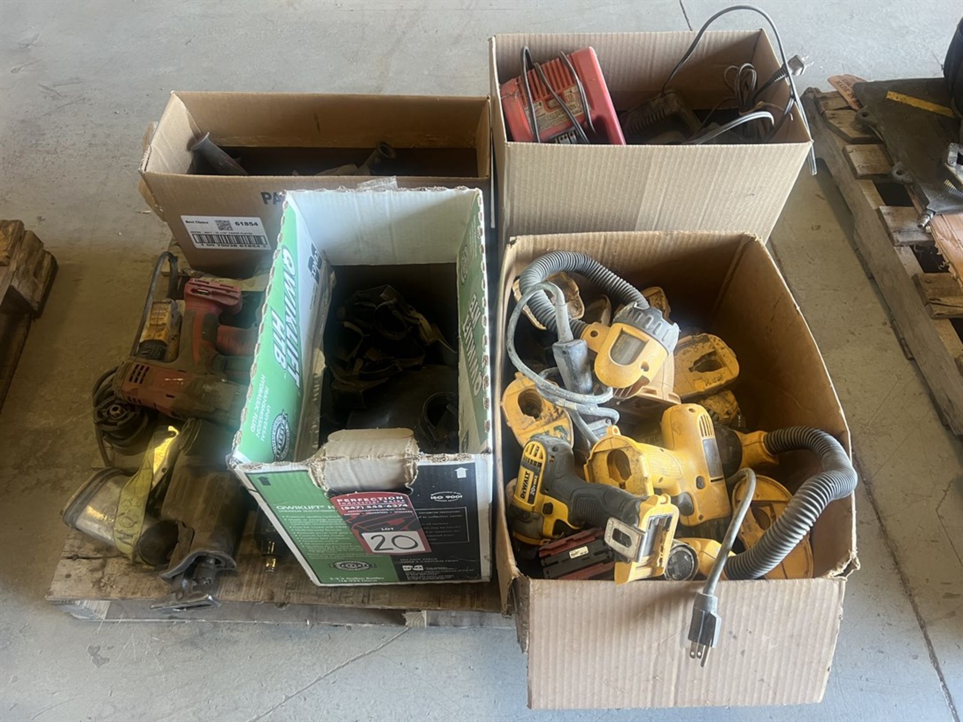 Pallet of Assorted Cordless Tools from MILWAUKEE and DEWALT, w/ Chargers, (No Batteries)