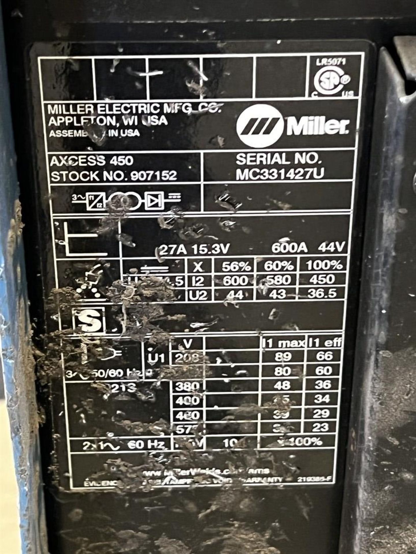 MILLER Axcess 450 MIG Welder, s/n MC331427U, w/ Axcess 40V Wire Feeder - Image 4 of 5