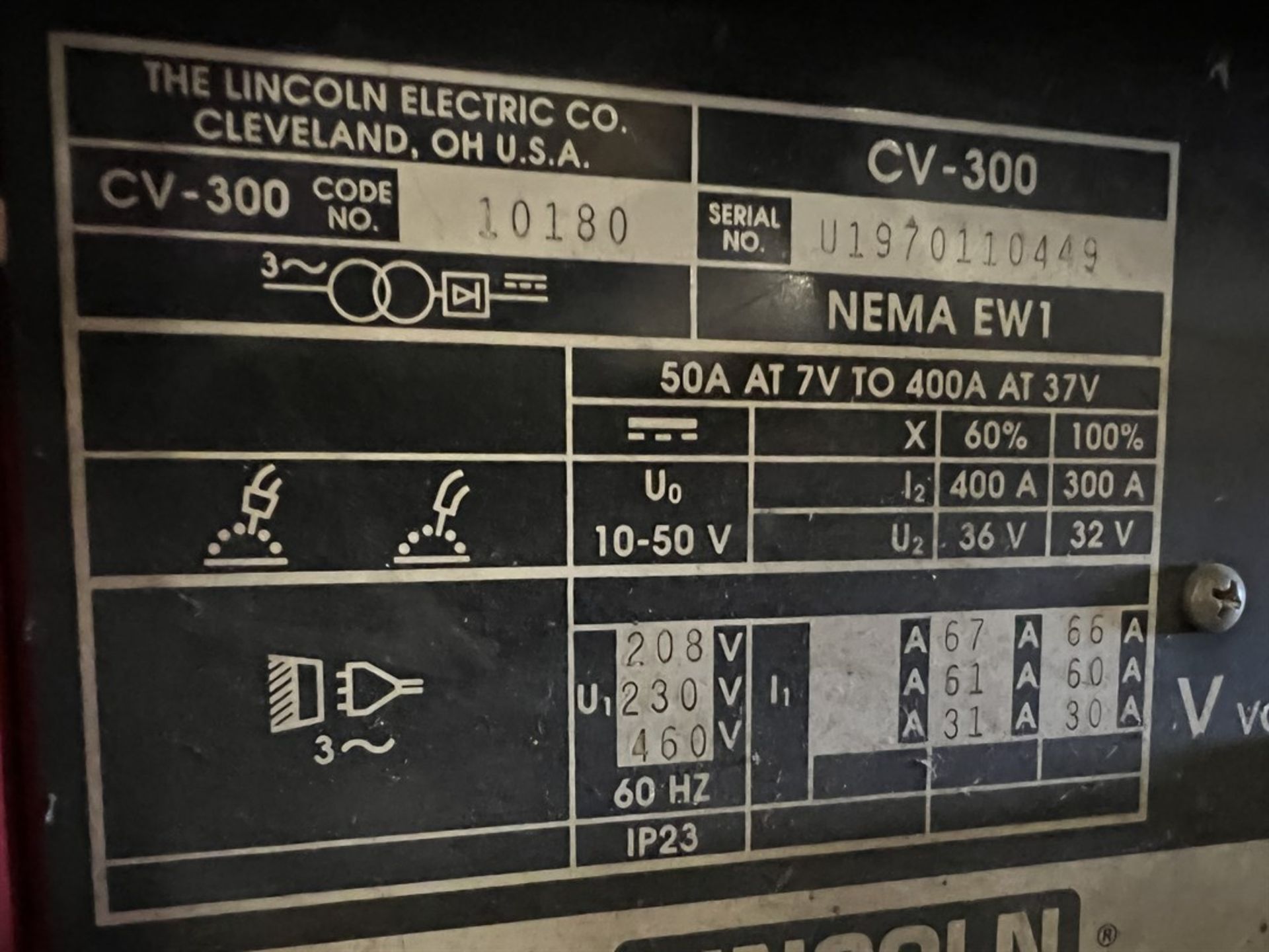 LINCOLN CV-300 MIG Welder, s/n U1970110449, w/ Lincoln LN-7 Wire Feeder - Image 4 of 5