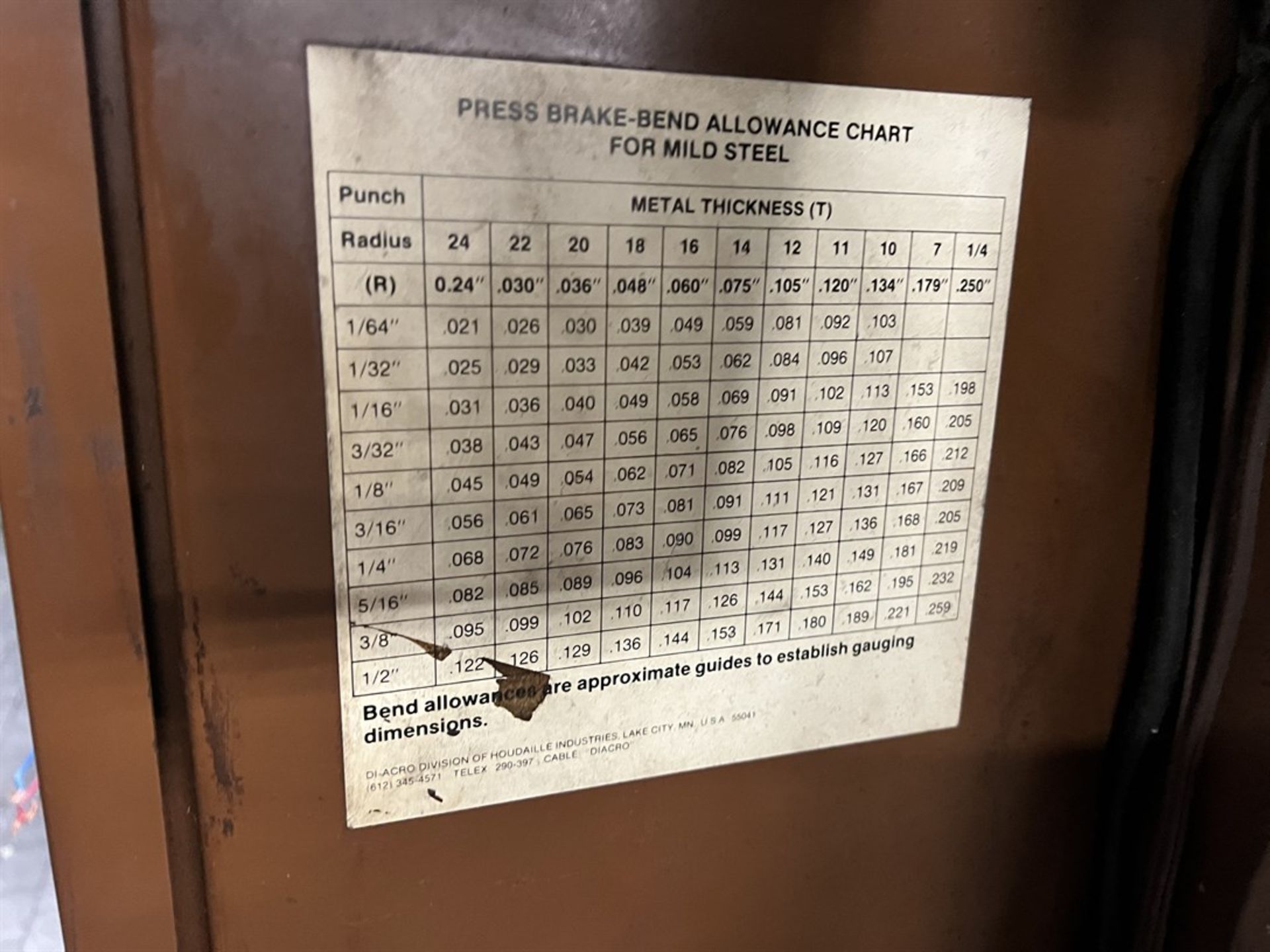 DI-ACRO .250 x 4’ Press Brake, s/n 0225123409, 48” Overall, 40” Between Housings, Back Gauge, ( - Image 4 of 7