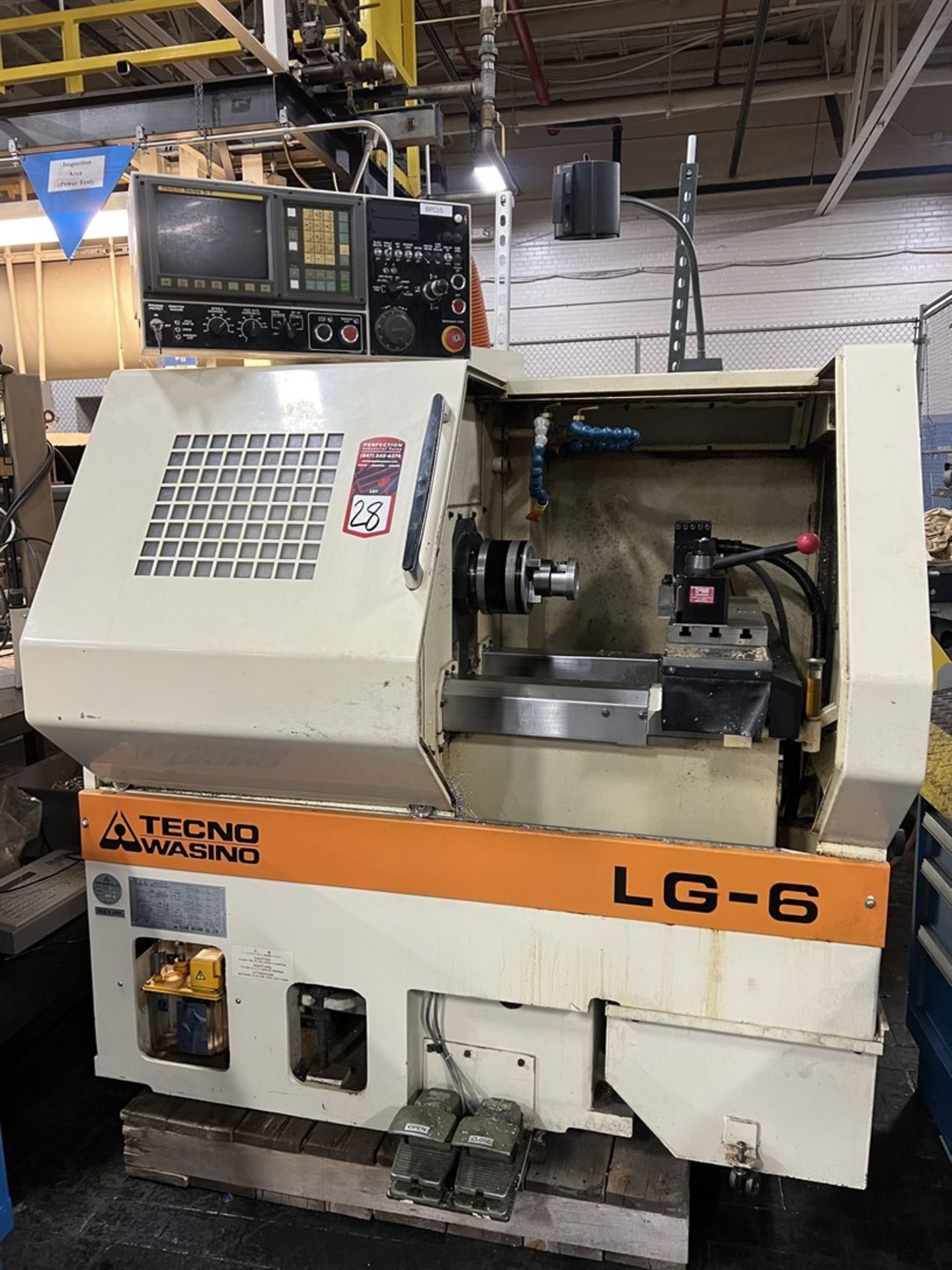 TECNO WASINO LG-6 CNC Lathe, s/n 2279, Fanuc O-T Control, 15.75" Swing, 11.8"X, 11.2"Z, Dorian Quick