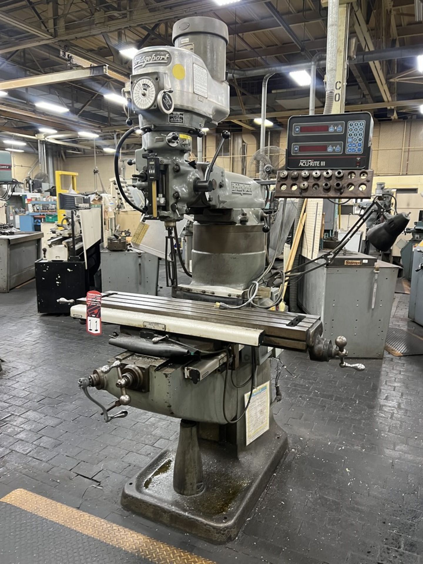 BRIDGEPORT 1.5 HP Milling Machine, s/n 120098, 9” x 42” Table, 60-4200 RPM, Acu-Rite III DRO, (