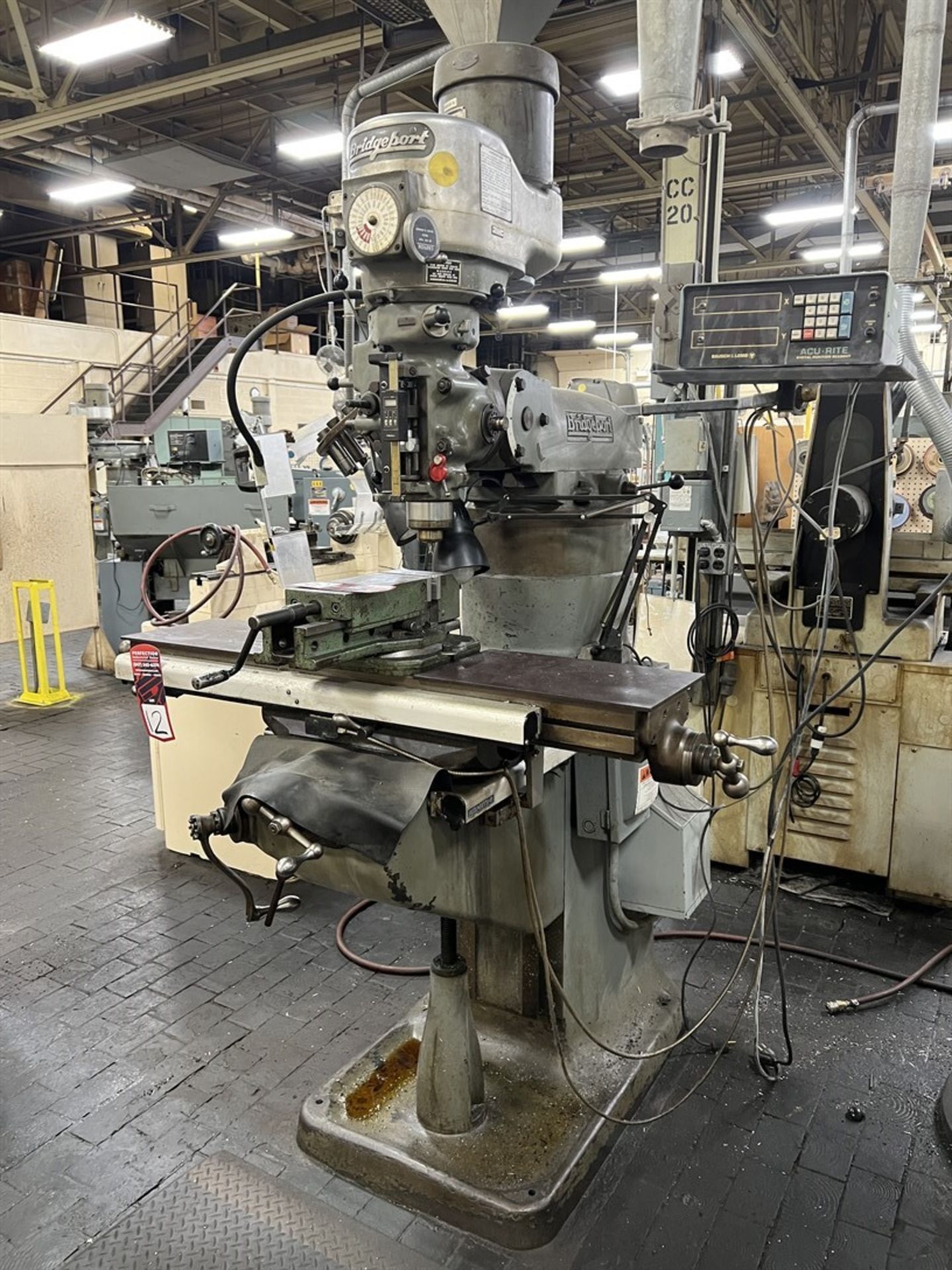 BRIDGEPORT 1.5 HP Milling Machine, s/n 130182, 9” x 42” Table, 60-4200 RPM, Acu-Rite III DRO, (358),