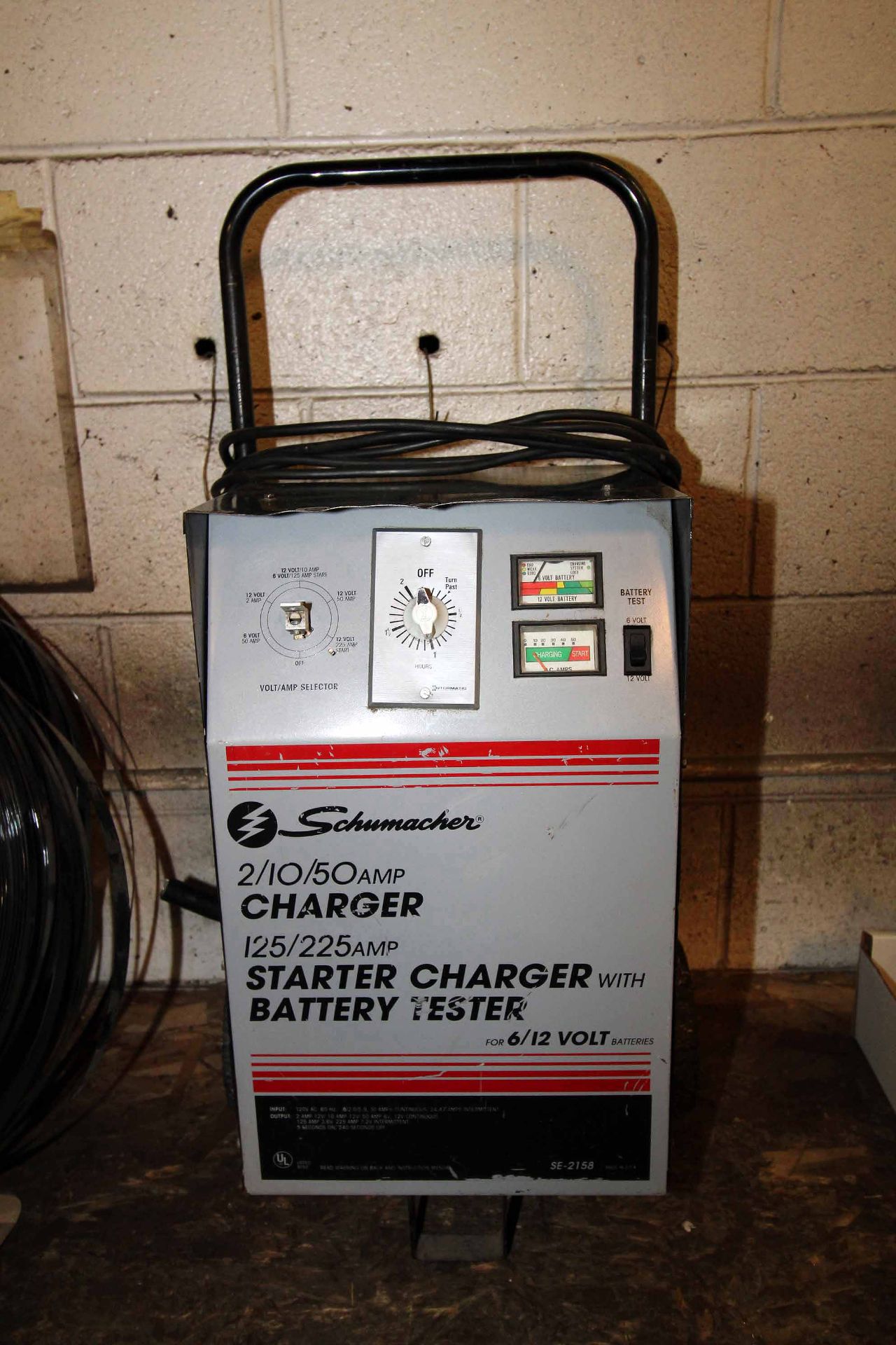 BATTERY CHARGER, SCHUMACHER, 2/10/50 amp, 125/225 starter, 6/12 v.