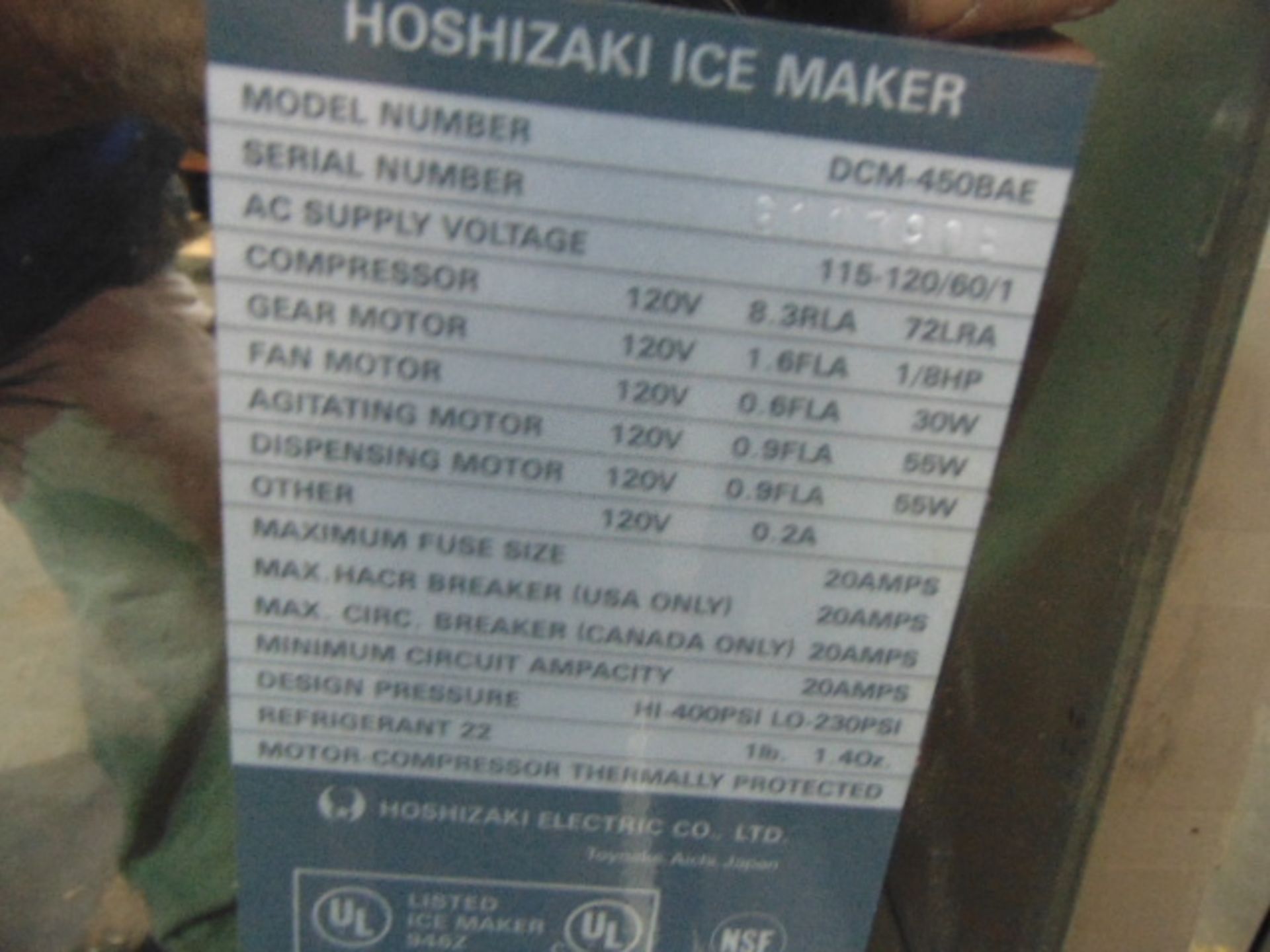 ICE MAKER, HOSHIZAKI MDL. DCM-450BAE, S/N G11790B - Image 2 of 2