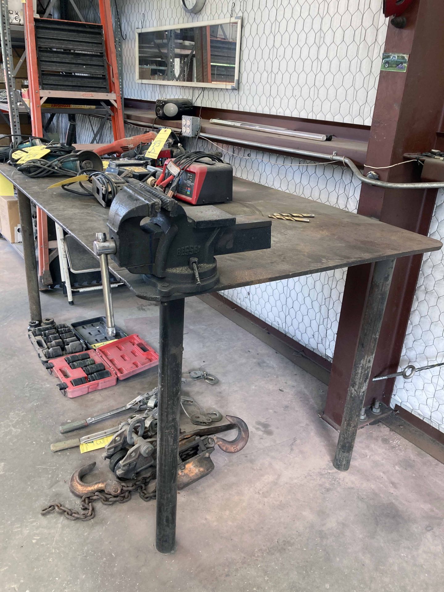 STEEL FABRICATED TABLE, 40" x 60" x 1/2, w/vise